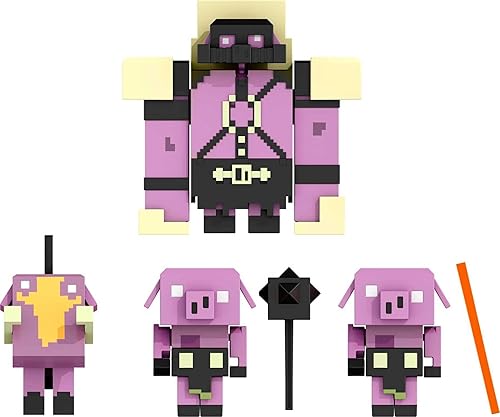 Mattel Minecraft Legends Nether Invasion Pack, juego de 4 figuras de acción con acción de ataque y accesorios
