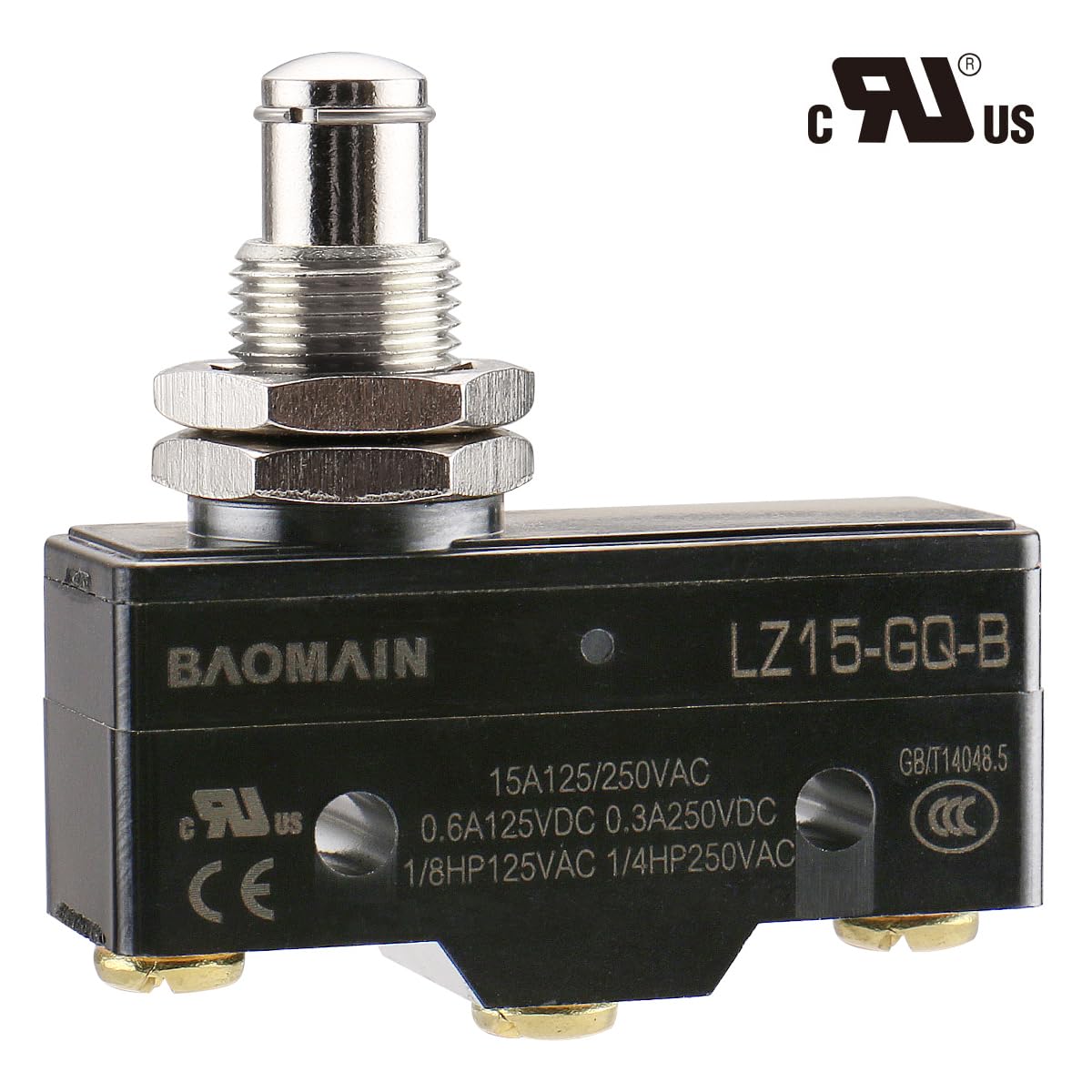 BAOMAIN Panel Mount Plunger Switch LZ15-GQ-B 15A Momentary,UL,2-Pack