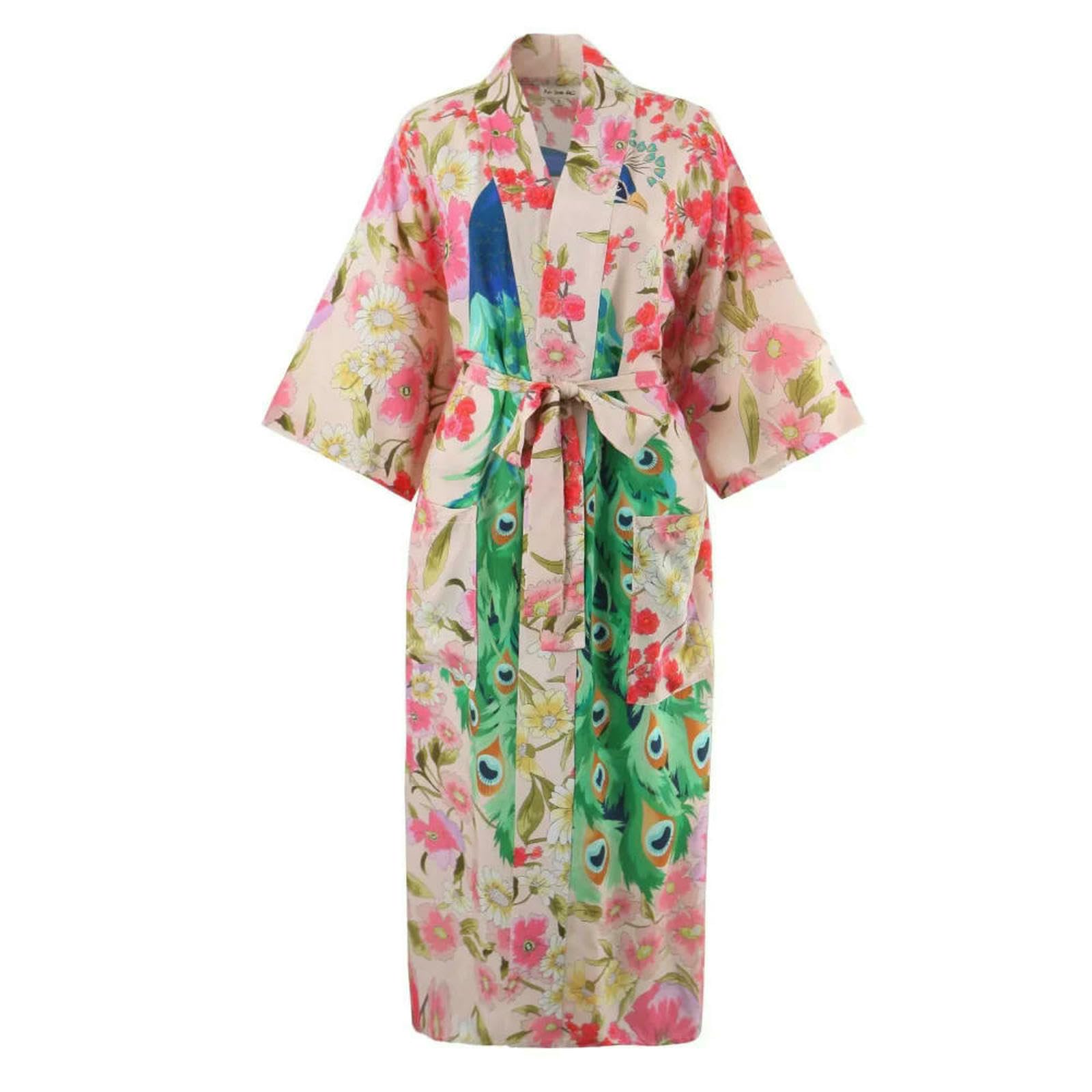 Copricostume da Spiaggia Women Weecock Floral Stampa per Pipistrello Beach Boemian Kimono Robe Ladies V Neck Summer Bikini Boho Coperie-Pavone-l