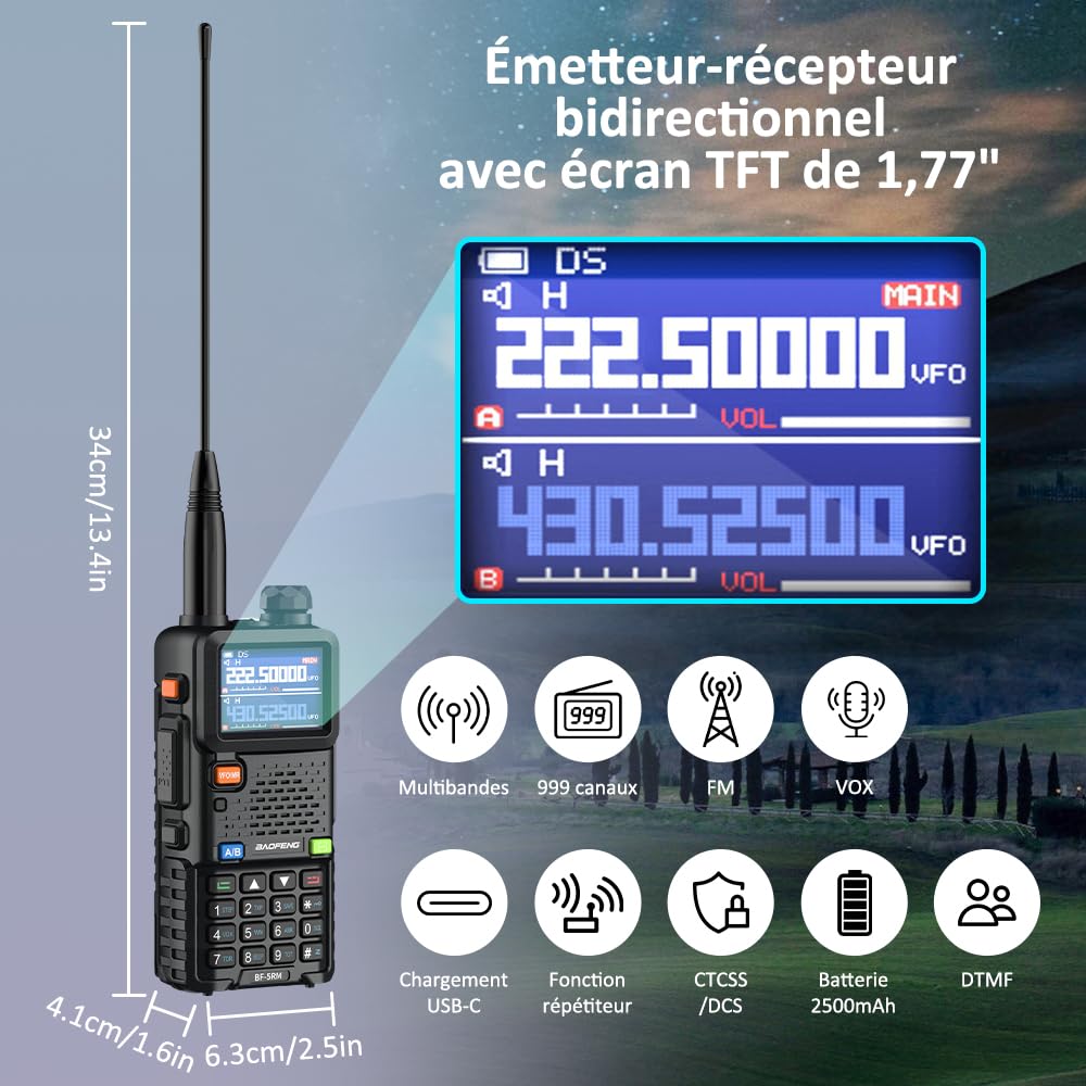 BAOFENG 5RM Radio Amateur Double Bande VHF/UHF, Talkie-Walkie Portable