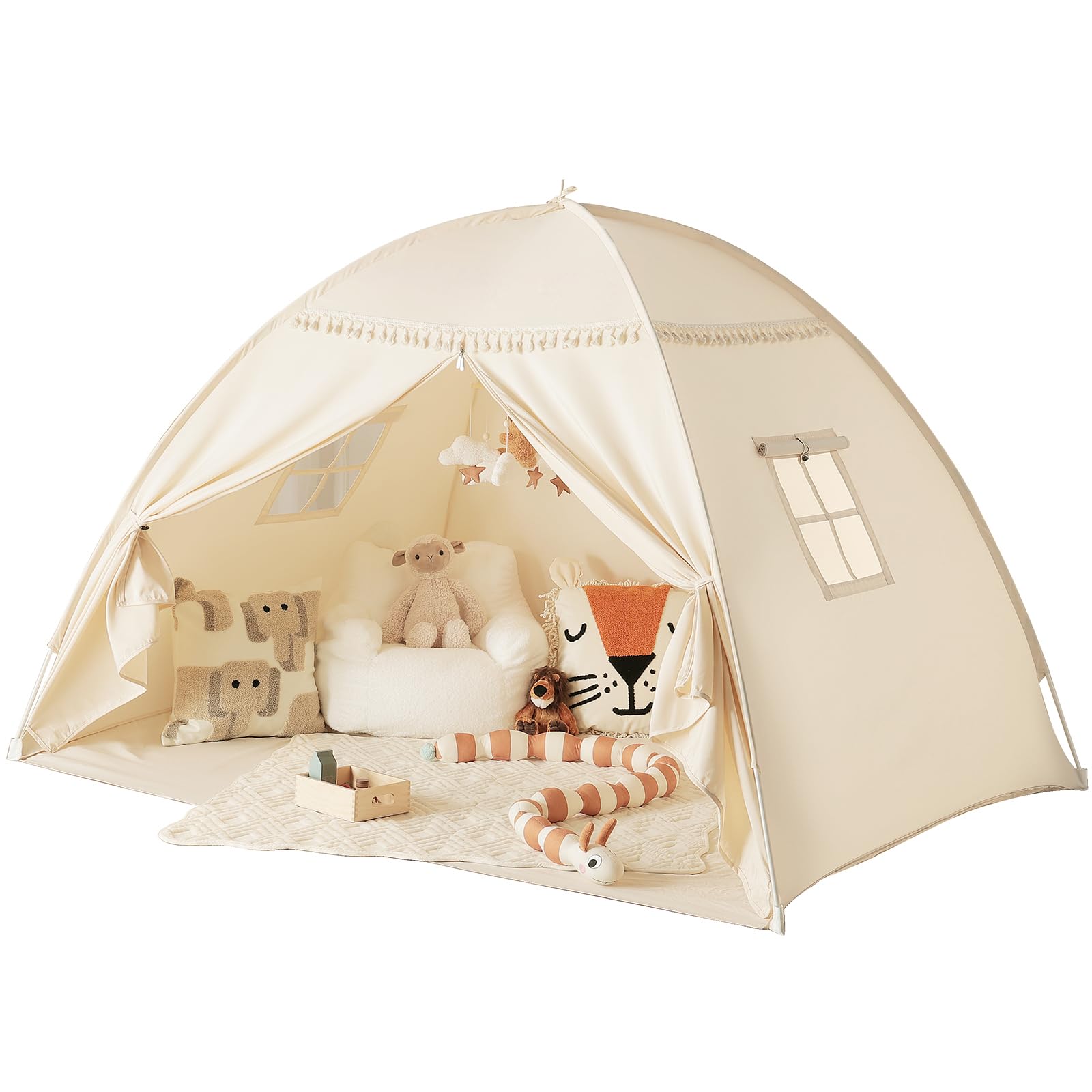 Tentes Tipi d'intérieur pour Enfants : Tentes de Jeu pour Enfants, Lit Jumeau, Tipi pour Garçons et Filles – Maison de Jeu à l'intérieur pour Salle de Jeux (Crème)