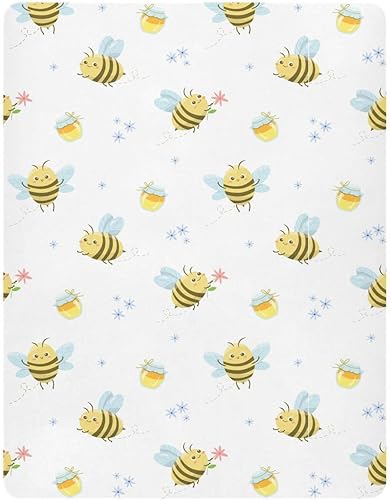 Miniatura 8 de Sábanas bajeras ajustables para cuna, abejas de abejas melíferas amarillas, sábanas portátiles y elásticas para bebé niño, colchón suave y