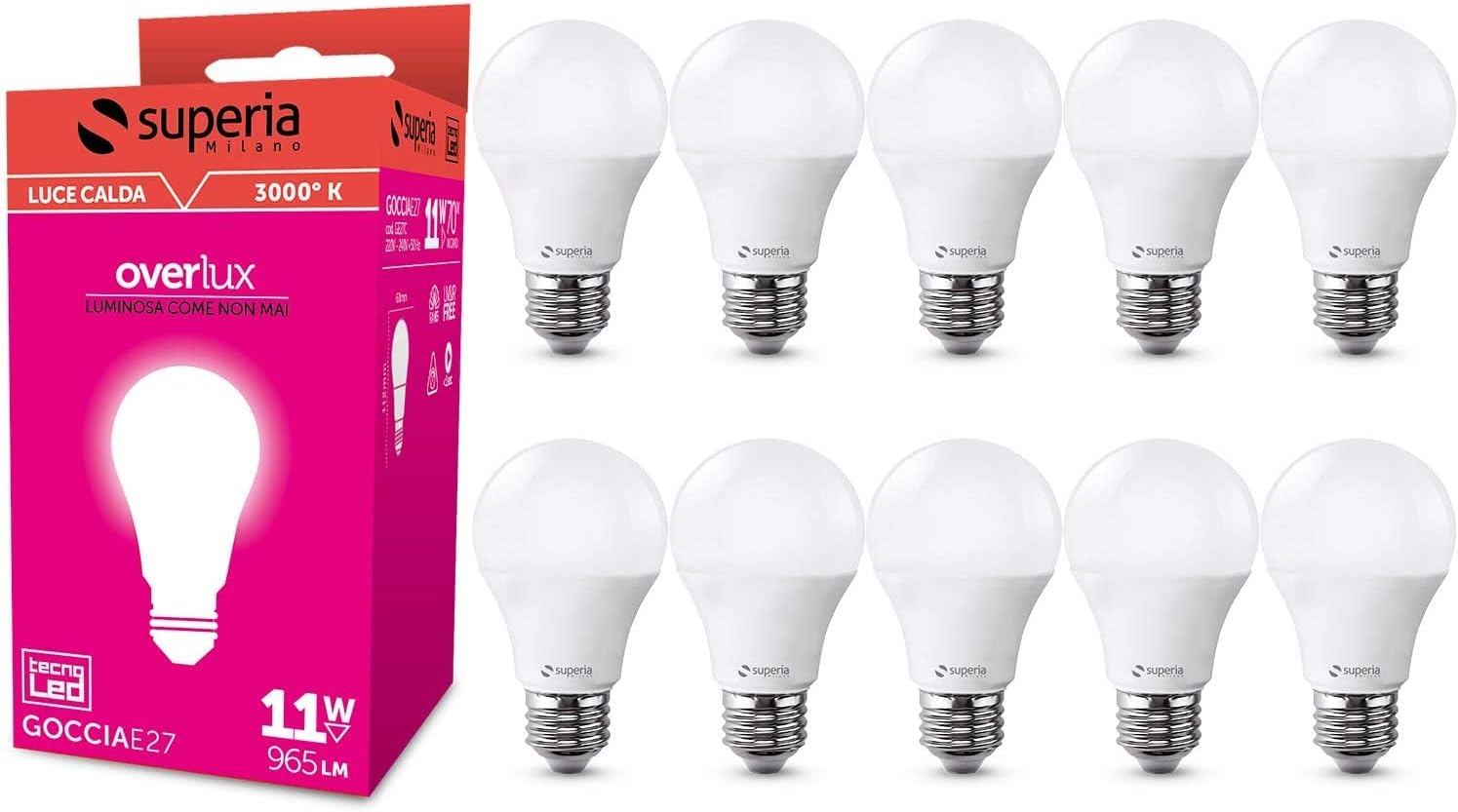 10x Lampadine LED V-TAC E27 8,5W - Luce Bianca Naturale 4000K - Equivalenti A 60W