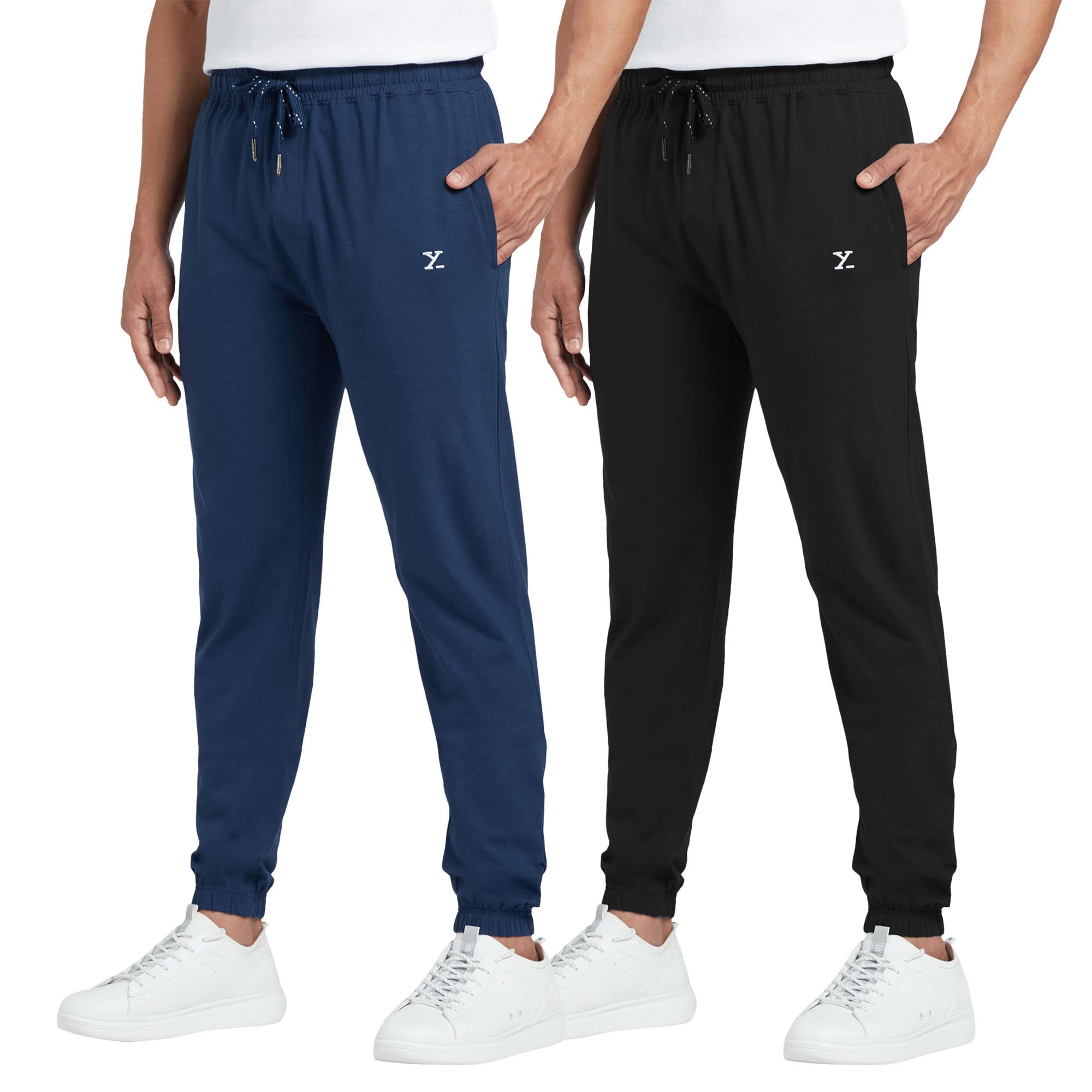 XYXX Athleisure Męskie bawełniane spodnie dresowe z modalu, pochłaniające wilgoć, wygodne, rozciągliwe, dopasowane, luźne dopasowanie, solidne spodnie dresowe z kieszenią na zamek błyskawiczny