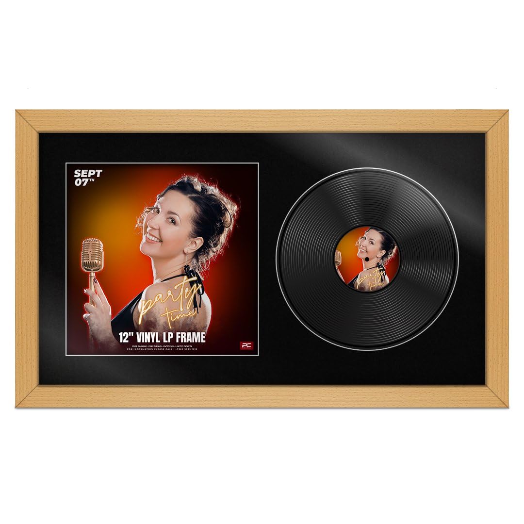Procut Global 30X17" Country Pine Vinyl Record Frame for 12 Inch LP Cover & Disc - Premium Display Photo Frame -Engineered Wood with Shatterproof Perspex - Music Lover Gift & Home Décor