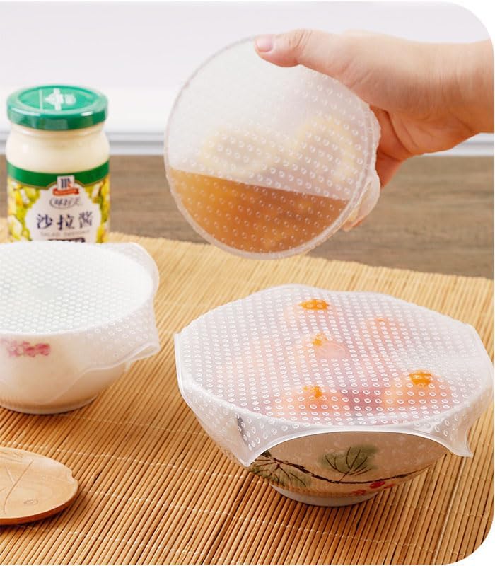 Paquete de 3 fundas de silicona transparente de 8 pulgadas, tapas cuadradas reutilizables para cuencos y recipientes, elásticas, resistentes al