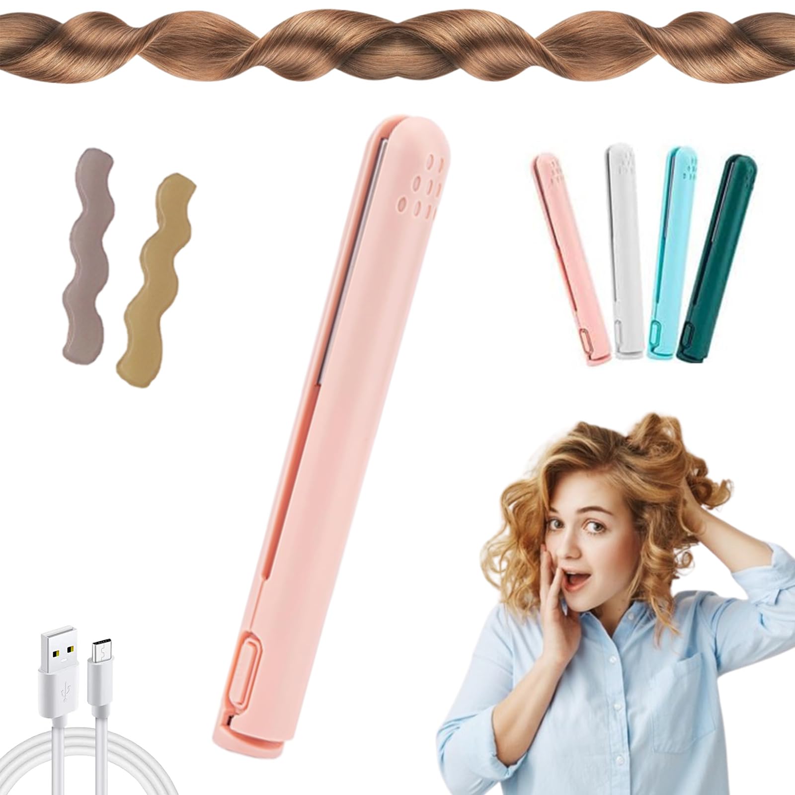 Mini Dual Purpose Curling Iron for Short Hair Hair Straightener and Curler 2 in 1 Portable USB Rechargeable