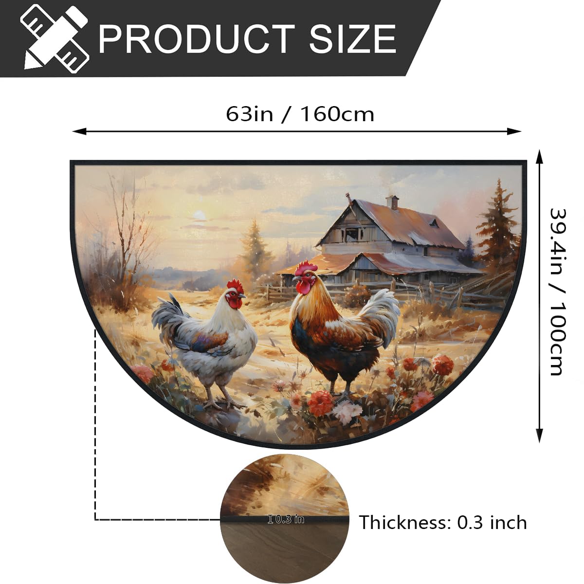 Mexpekil Paillasson demi-rond en forme de demi-lune pour intérieur et extérieur - Lavable - Absorbant - Attrape la saleté - 100 x 160 cm