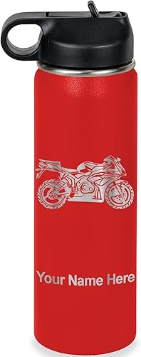 Miniatura 26 de LaserGram Botella de agua personalizada, bicicleta deportiva, acero inoxidable de doble pared aislada al vacío con popote superior, regalo grabado