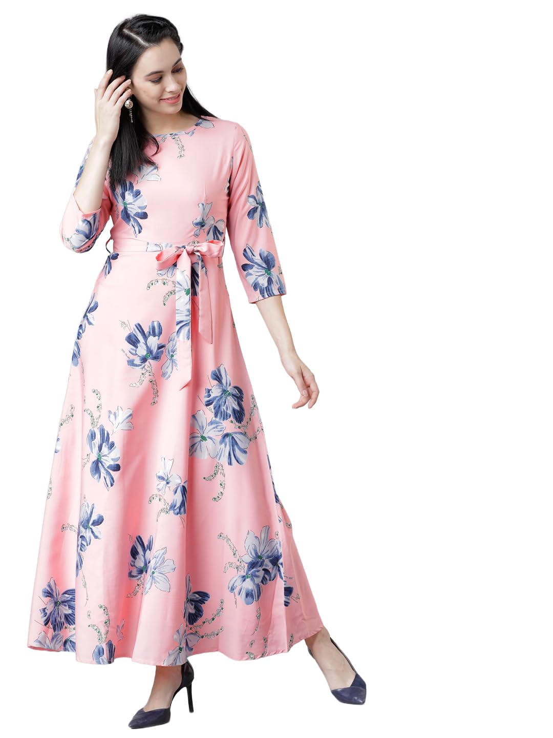 Women's Three-Quarter Sleeves Boat Neck Printed Dresses | Stylish Dresses | Casual Dresses-image-16