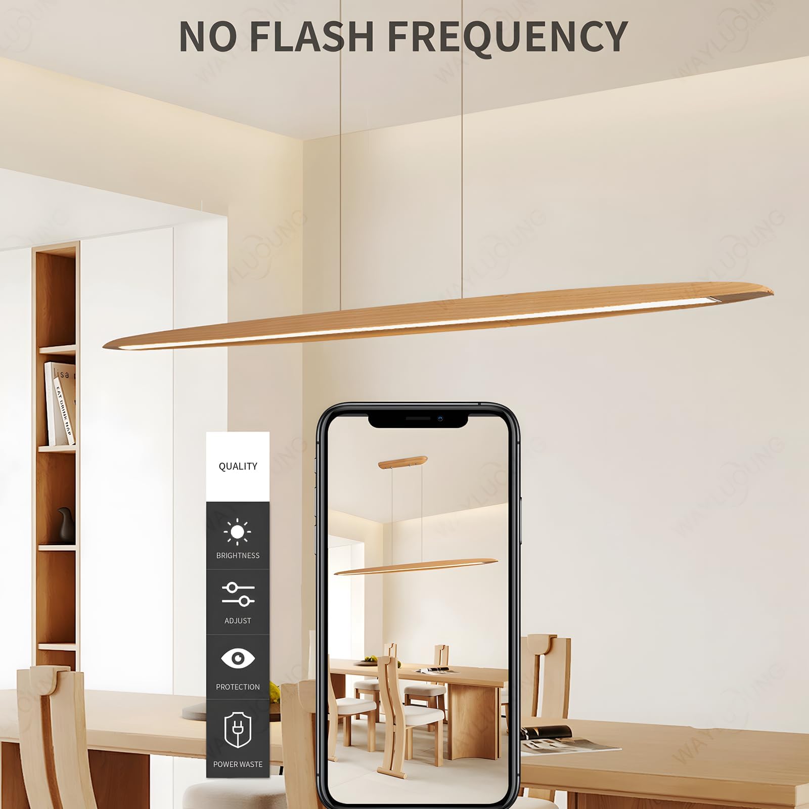 LED Holz Pendelleuchte Esstisch Pendelleuchte, Dimmbar mit Fernbedienung Pendellampe, Höhenverstellbar, Modernes Geradliniges Design Wohnzimmerlampe Hängend für Büro Esszimmer (100cm)