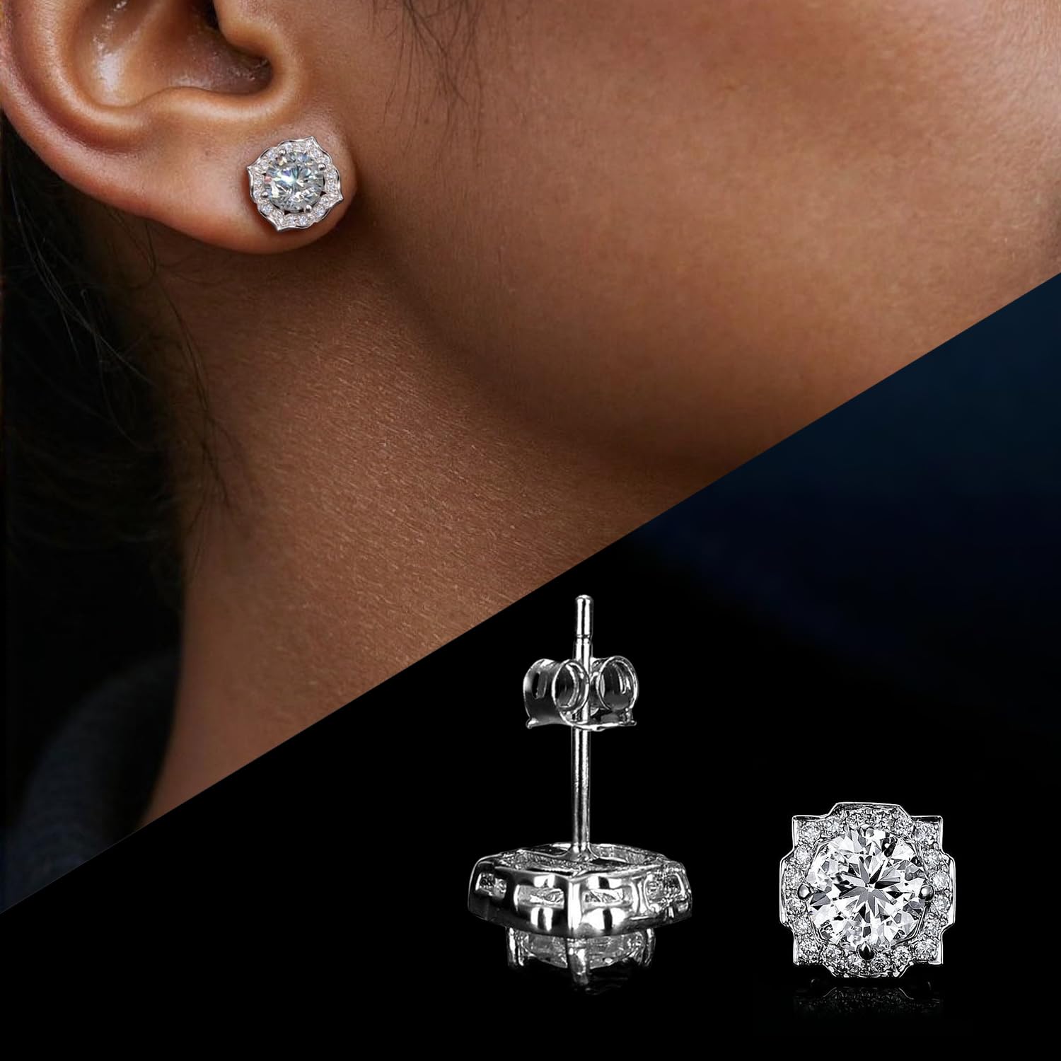 Pendientes de moissanita para mujer, 0,5 – 1 quilates, diamantes cultivados en laboratorio, plata de ley 925, chapado en oro blanco de 18 quilates, color D, pureza VVS1, pendientes de plata de ley