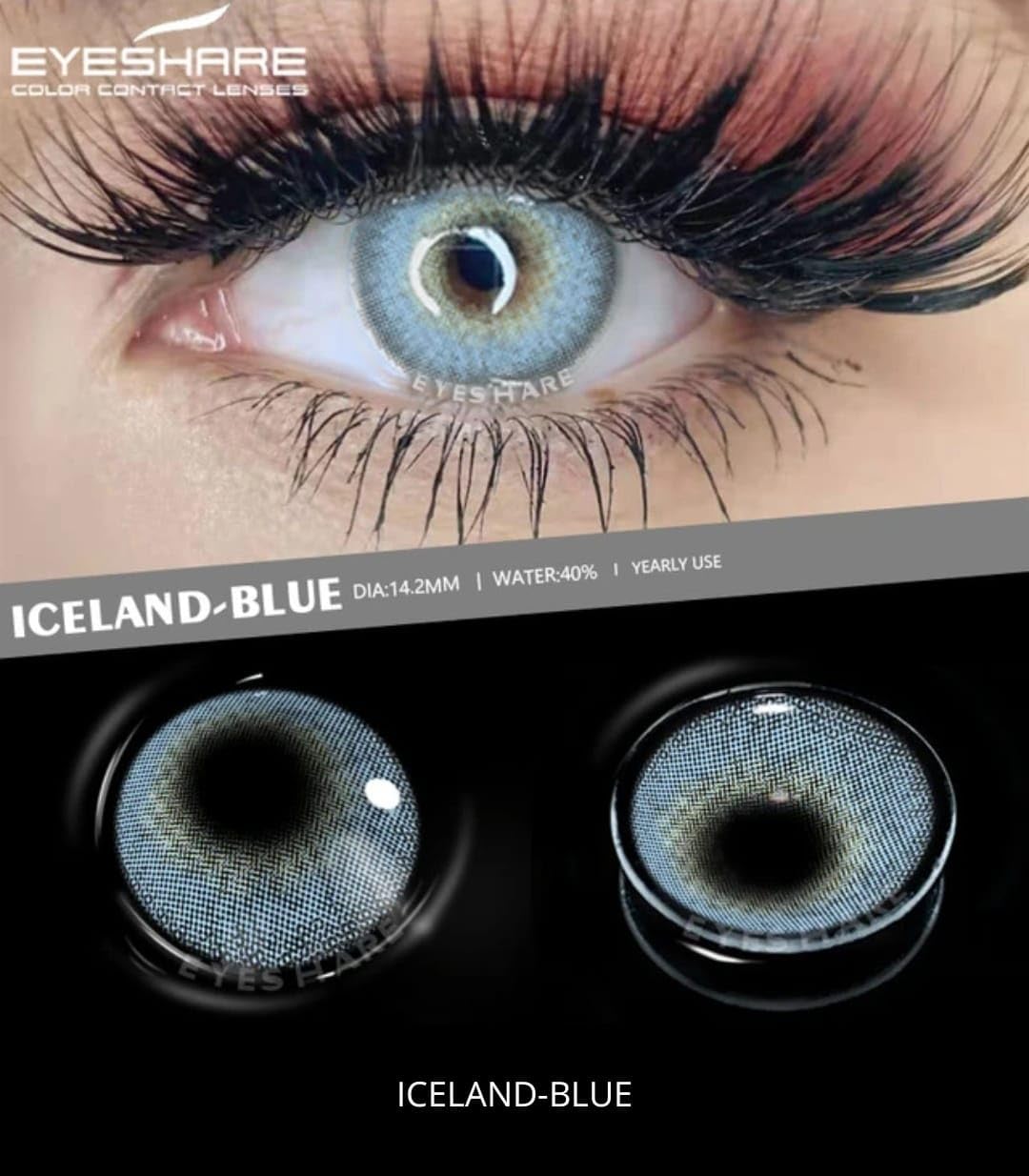 Lentes de contacto de color Azul (Sin Graduar) de Hidrogel con una uración de hasta 1 Año