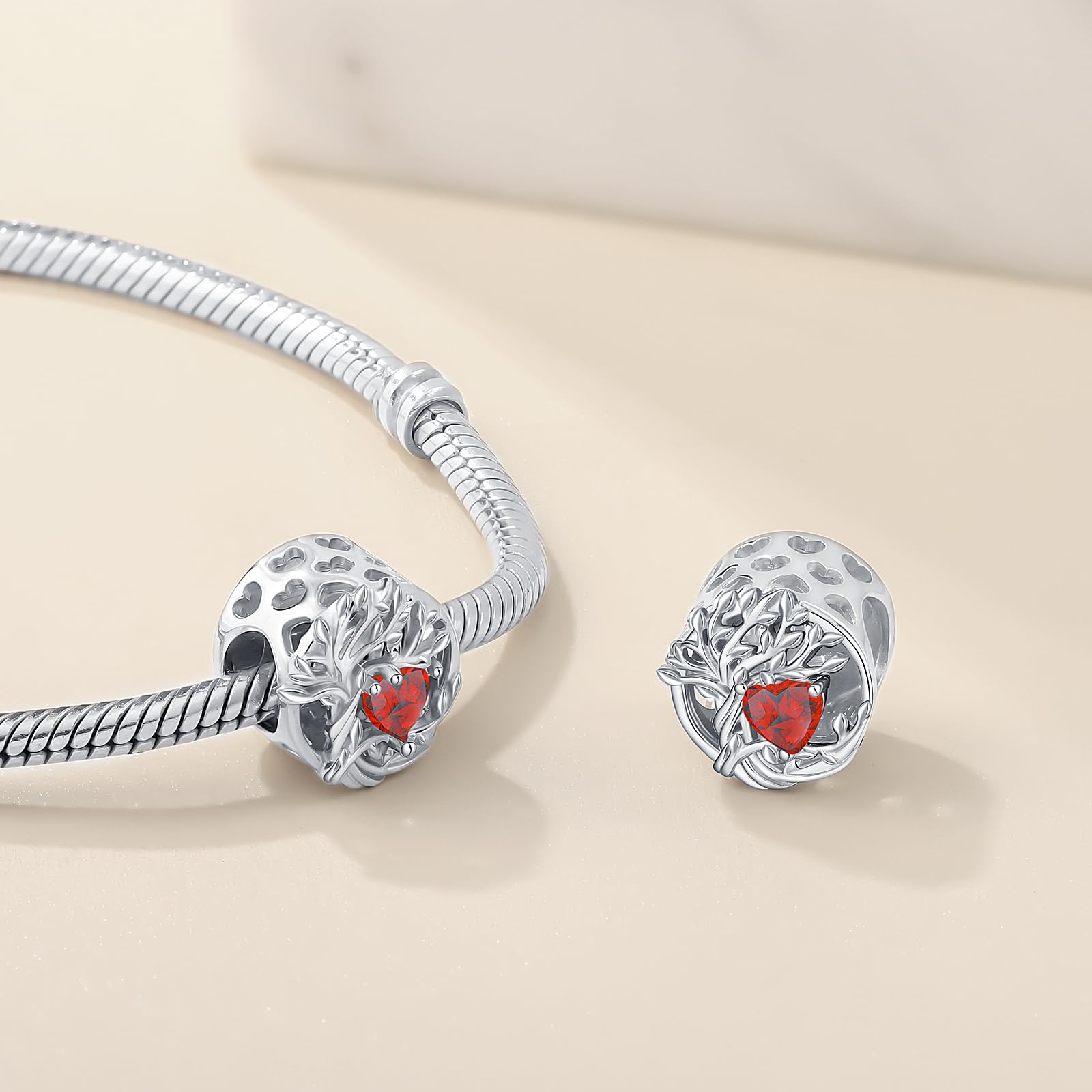 Charms Arbre de vie, Abalorios Piedra de nacimiento de plata de ley 925, Abalorios Pandora para Pulseras Europeas, Regalos para mamá mujer niña