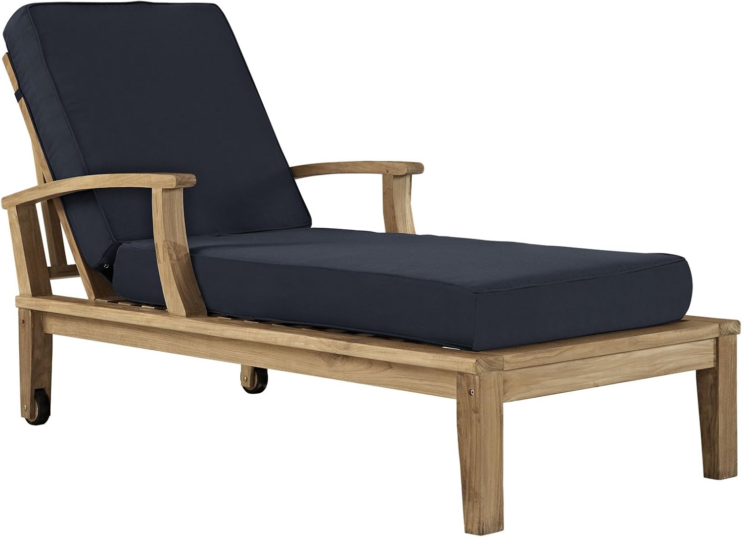 Modway Marina Premium Grade A Teak Wood Outdoor Patio Chaise Lounge Chair in Natural White