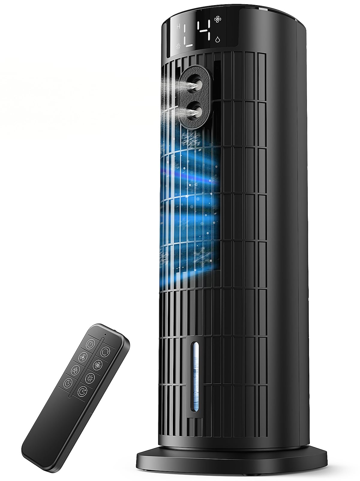 Condizionatore Portatile Senza Lama 2026, Alta Velocità 7,5 m/s, Motore CC Aggiornato Silenzioso <35 dB, Raffreddatore d'aria Portatile con 90° Oscillation, 4 Ventilatore, Timer 10H, Telecomando, Nero