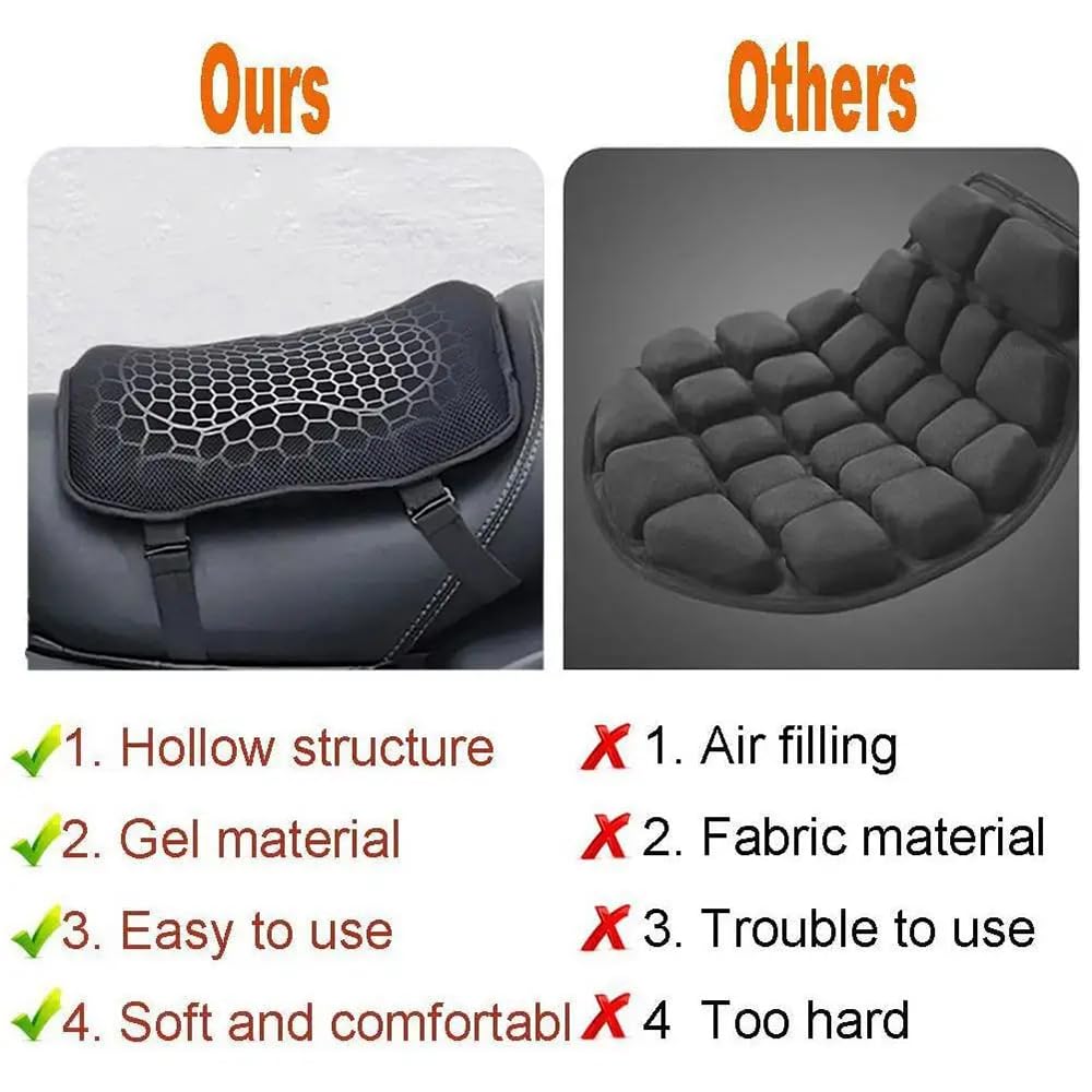 NEWFUN Cojín Universal Plegable de Gel para Asiento de Motocicleta, Descompresivo y Transpirable con Absorción de Impactos