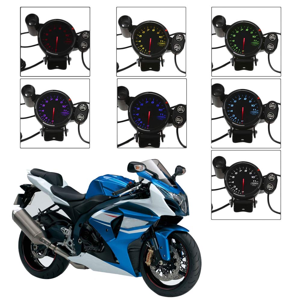 aqxreight 3,5-Zoll-Drehzahlmesser – Messgerät für Hohe Drehzahlen mit 7-Farben-Hintergrundbeleuchtung für Autos und Motorsport – Digitale LED-Anzeige – Getönte Schwarze Linse für Bessere Sichtbarkeit