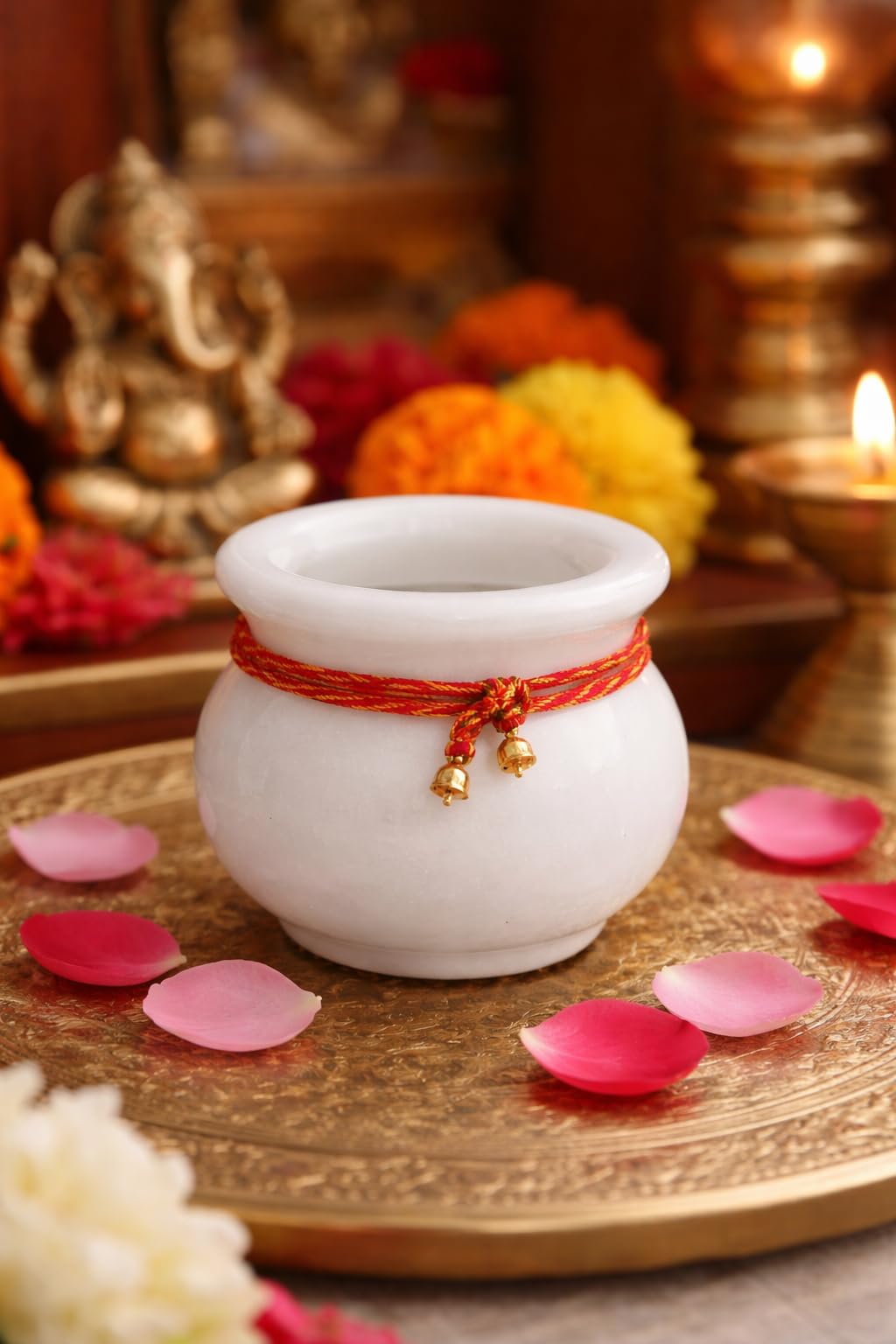 Craft BY Hands | White Marble Pooja Lota Kalash | Mandir Jal Kalash Pot | Chawal Pooja Vessel | Hindu Temple Ritual Lota | Marble Decorative Gift | 3 Inch-image-14