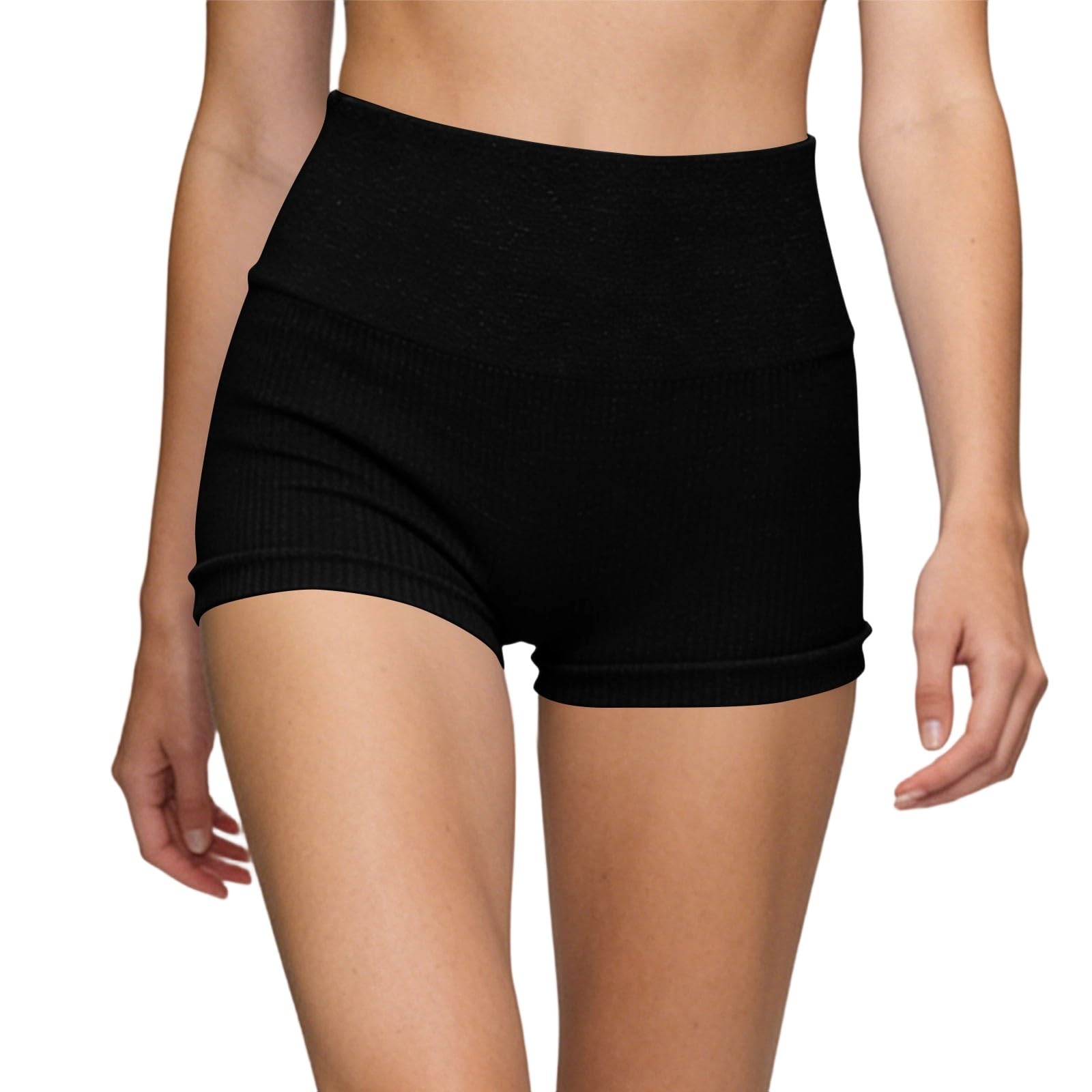 Aopir Women's High Waisted Ribbed Glitter Biker Shorts Seamless Tummy Control Compression Yoga Shorts for Workout Gym Running