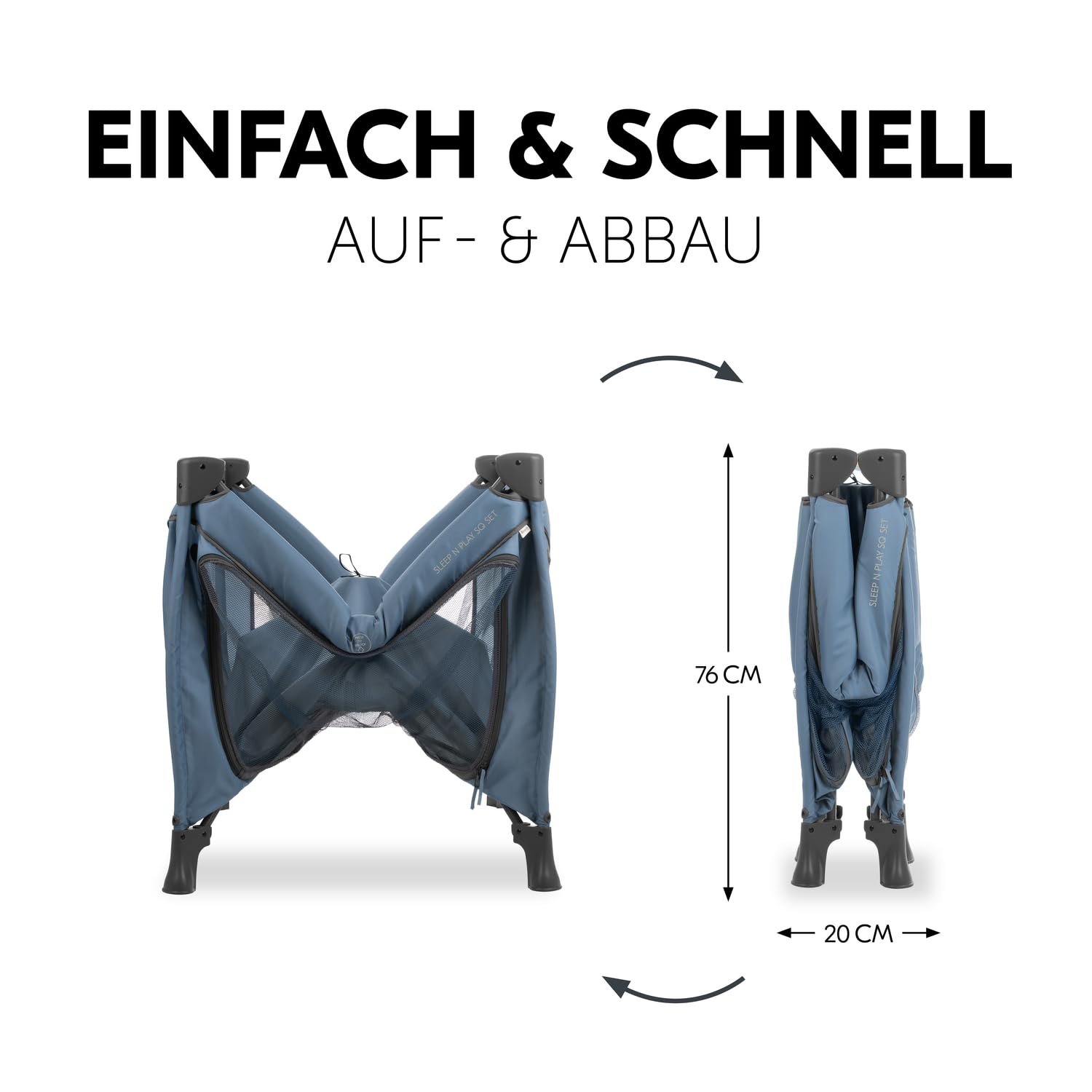 Hauck Quadratischer Reise Laufstall mit Matratze Sleep N Play SQ Dark Blue | Klein zusammenklappbar mit Tragetasche & XL Spielöffnung ab Geburt bis 15 kg / 3 jahre, 2in1 Laufgitter & Reisebett