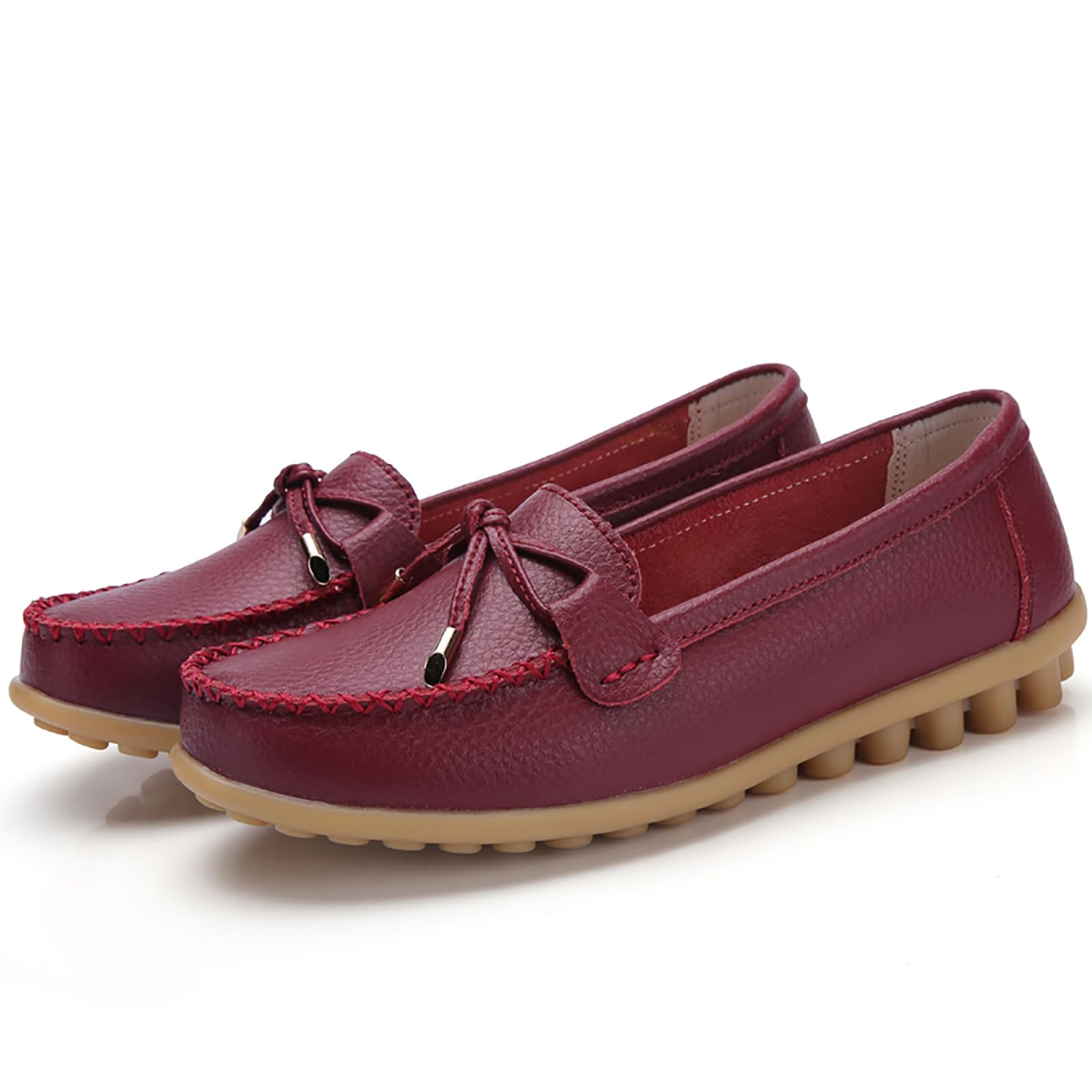 Sunporx Mujeres Cómodo Mocasines Cuero Punta Redonda Conducir Mocasines Casual Caminar Mujeres Slip on