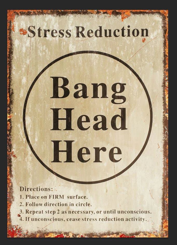 Bang Head Here Stress Reduction Humorous Vintage Retro Style Metal Sign Plaque (Aluminium A5 (200x150mm) Approx)