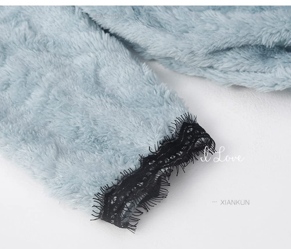 Nachthemden Für Damen,Damen-Nachthemden Blau Flanell V-Ausschnitt Rhombus Streifen Spitze Schlafhemd Weiche Bequeme Lange Ärmel Nachthemd Nachtwäsche Loungewear Für Damen Mädchen Pyjama Party W
