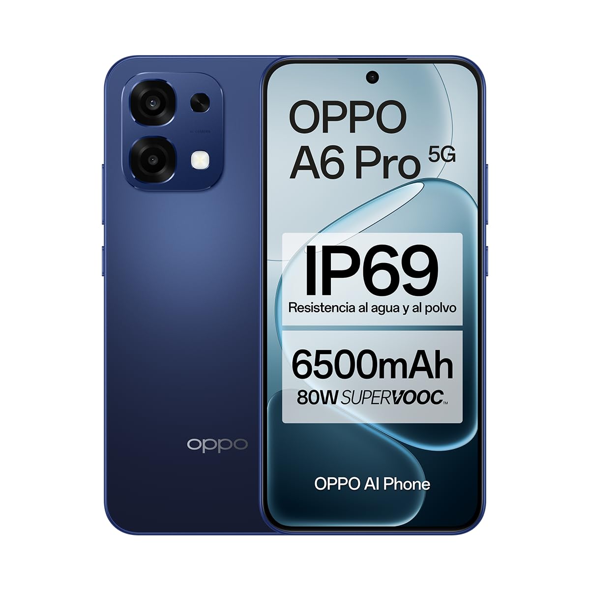 OPPO A6 Pro 5G - Smartphone Libre con IA, 8GB RAM+256GB, Batería 6500 mAh, Carga Rápida 80W, Pantalla AMOLED 120Hz, IP69, Cámara 50MP AI, Dual SIM, Versión Española - Azul — view 4