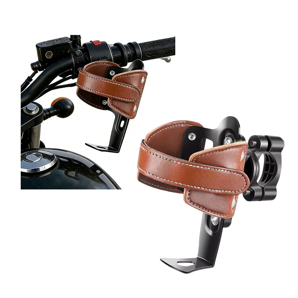 Motorcycle Cup Holder for Honda CB350 H'ness 2020 2021 2022 2023 2024, Bicycle Bottle Cage Leather Beverage Cup Holder Motorcycle Travel Water Bottle Holder Vintage Motorcycle Drink,A