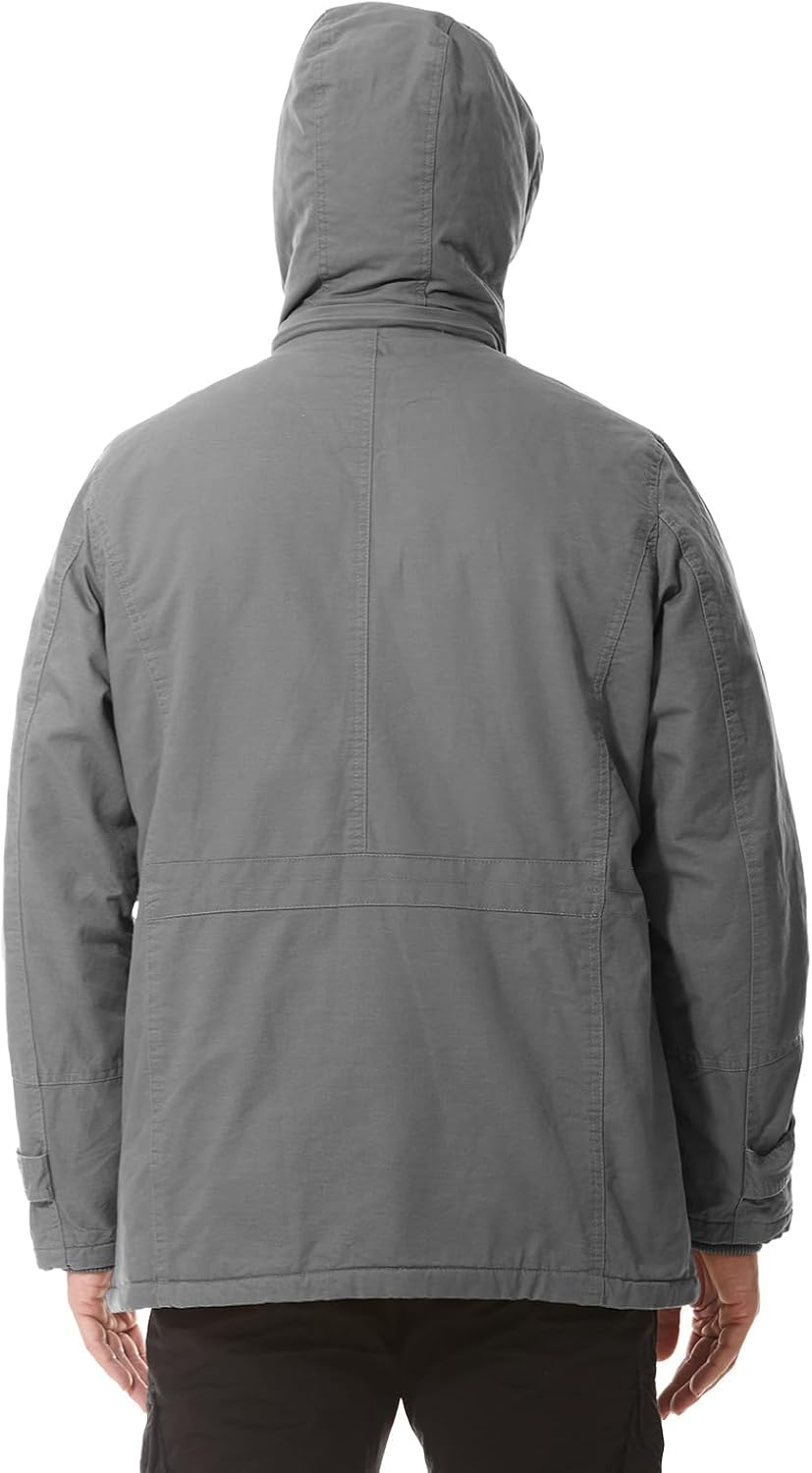 Mens Jacket Winter Casual Fleece Lined Cotton Thick Military Tactical Hooded Work Coats with Cargo Pockets - Image 3