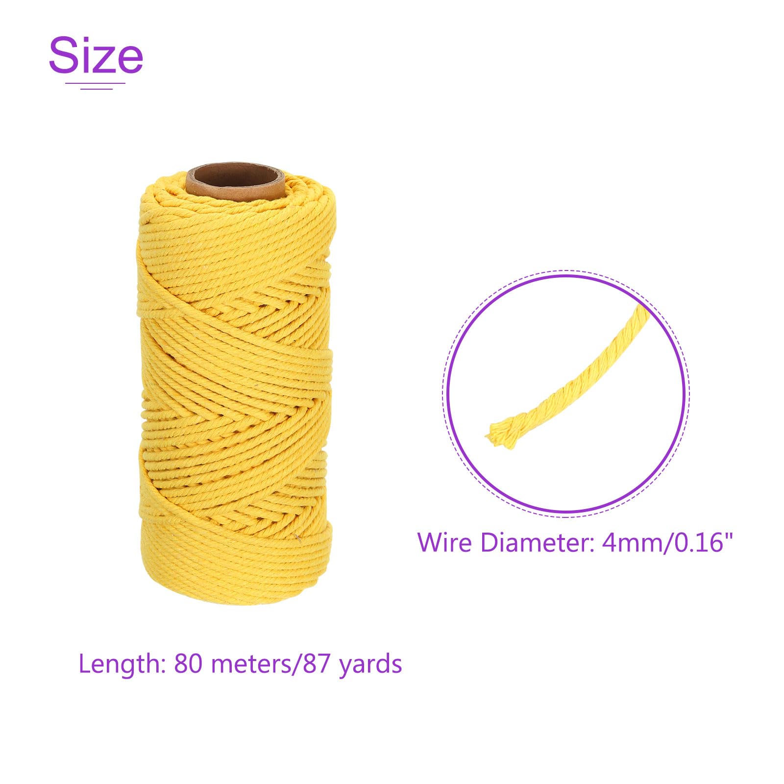 DMiotech 2 Pack 4mm x 80M (87 Yard) Yellow Natural Cotton Macrame Rope - Image 4