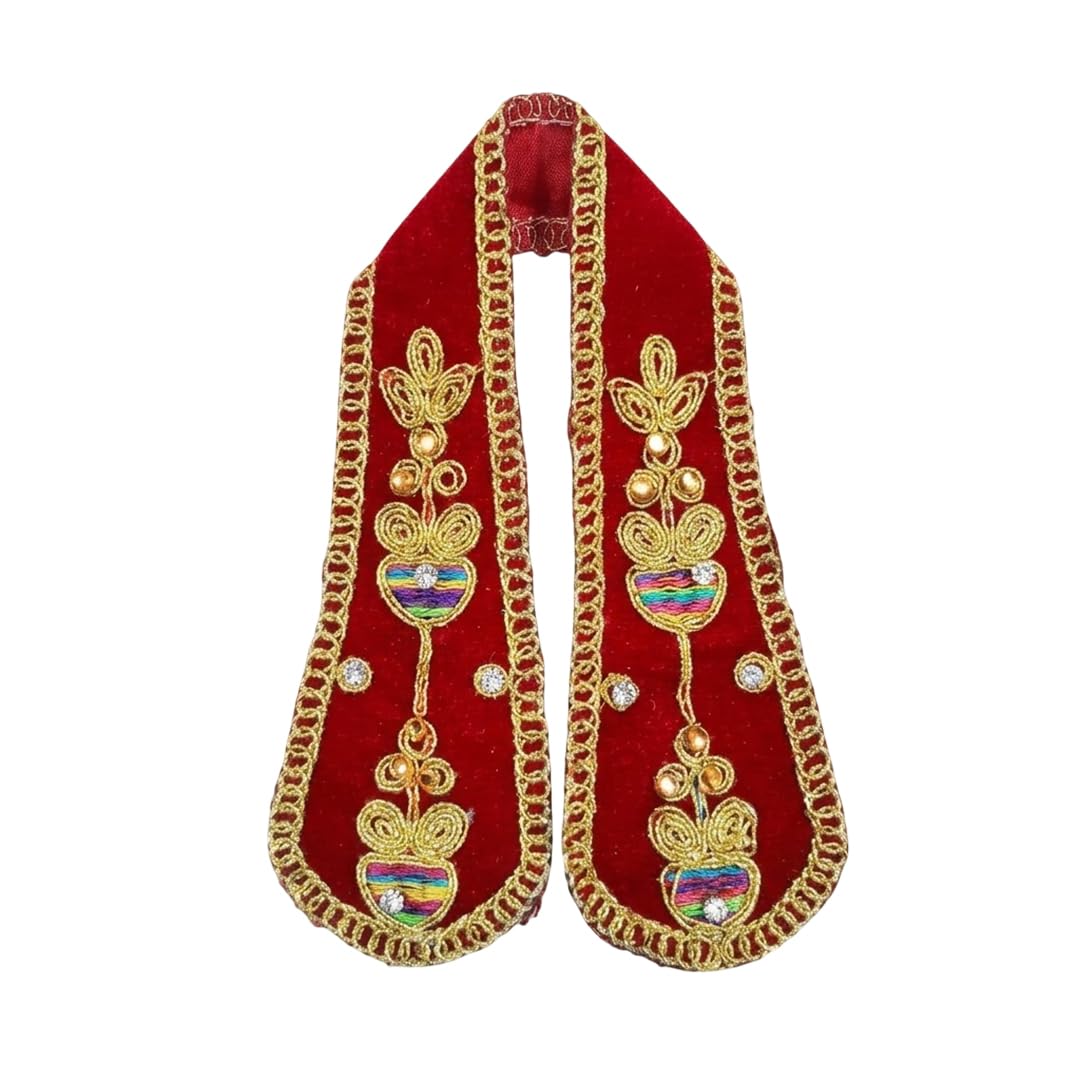 Premium 12 Inch Red Velvet Ganpati Shela with Gold Zari Work & Stone Studs | Traditional Ganesh Bappa Dupatta for Murti | Decorative Idol Vastra for Ganesh Chaturthi & Diwali Puja Accessories