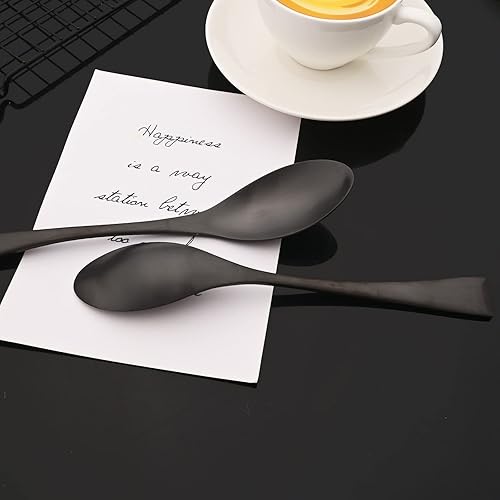 Miniatura 6 de JASHII Juego de cubiertos de lujo cepillado de 48 piezas juego de cubiertos de acero inoxidable negro mate servicio para 8 utensilios de