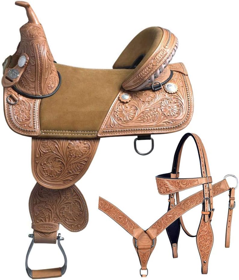 HILASON Western Horse Saddle Treeless American Leather Trail Barrel | for Horses