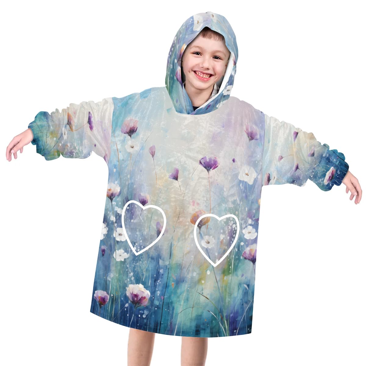 Pardick Wearable Blanket Hoodie for Kids, Cute Cherry Fleece Sweatshirt Blanket Oversized Blanket Sweatshirt with Pocket Flannel Warm Hooded Blanket 6-10 Year Old Girl Boy Gift, One Size