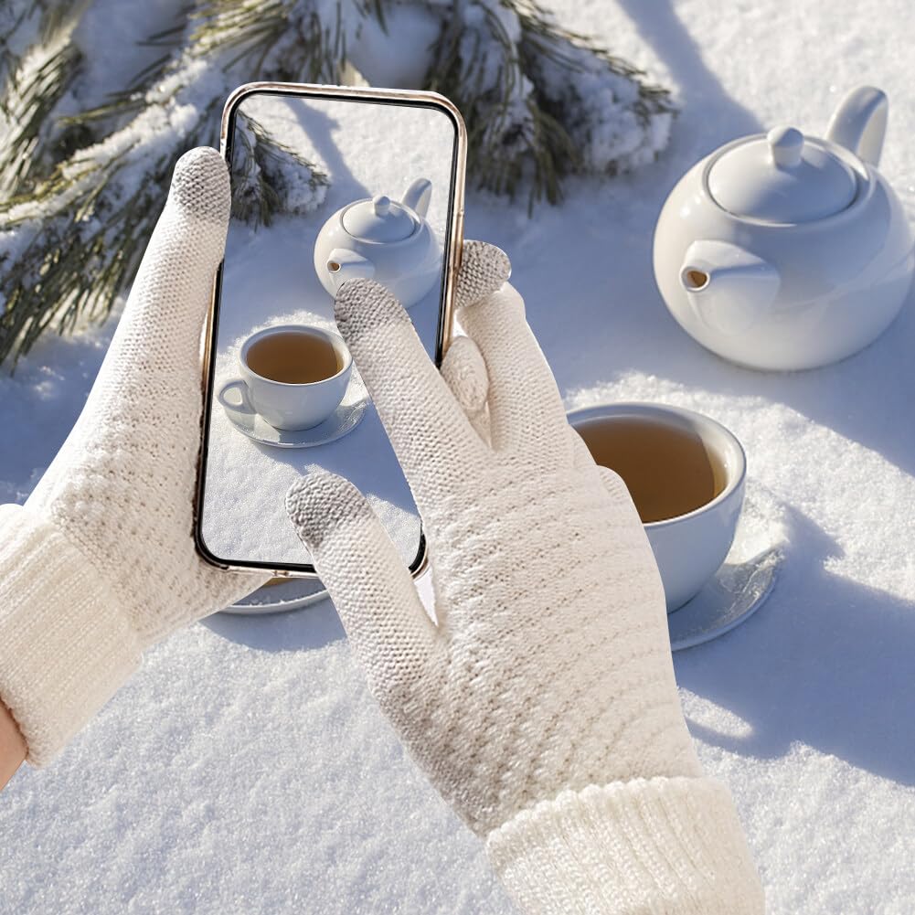 EUBUY Winter Warm Touch Screen Gloves for Men Women, Full Finger Thick Warm Knitted Gloves Touchscreen Gloves