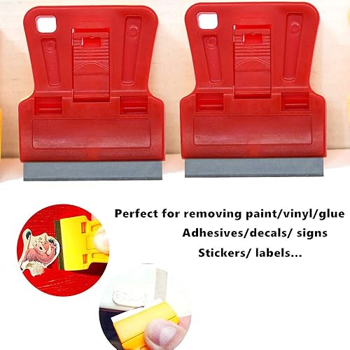 Miniatura 2 de Wekoil Mini rascador de hoja de afeitar de alta visibilidad de 1.5 pulgadas, raspador de vidrio, raspador de ventana de pintura roja con 5 cuchillas