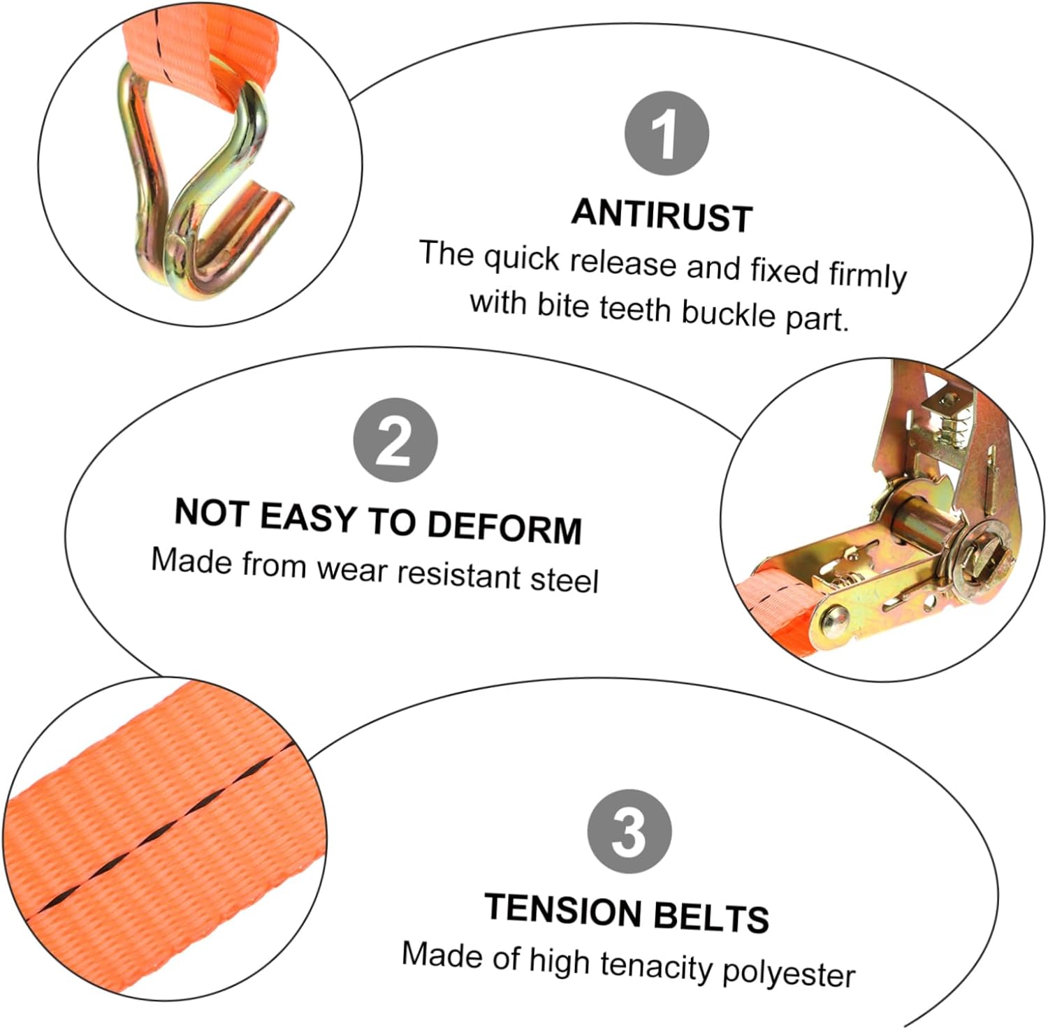 STOBOK 4pcs Heavy Duty Ratchet Tie Down Straps Cargo Fastening Belt for Trucks Safety Lock Hooks Adjustable Tensioner for Moving Appliances and Motorcycles