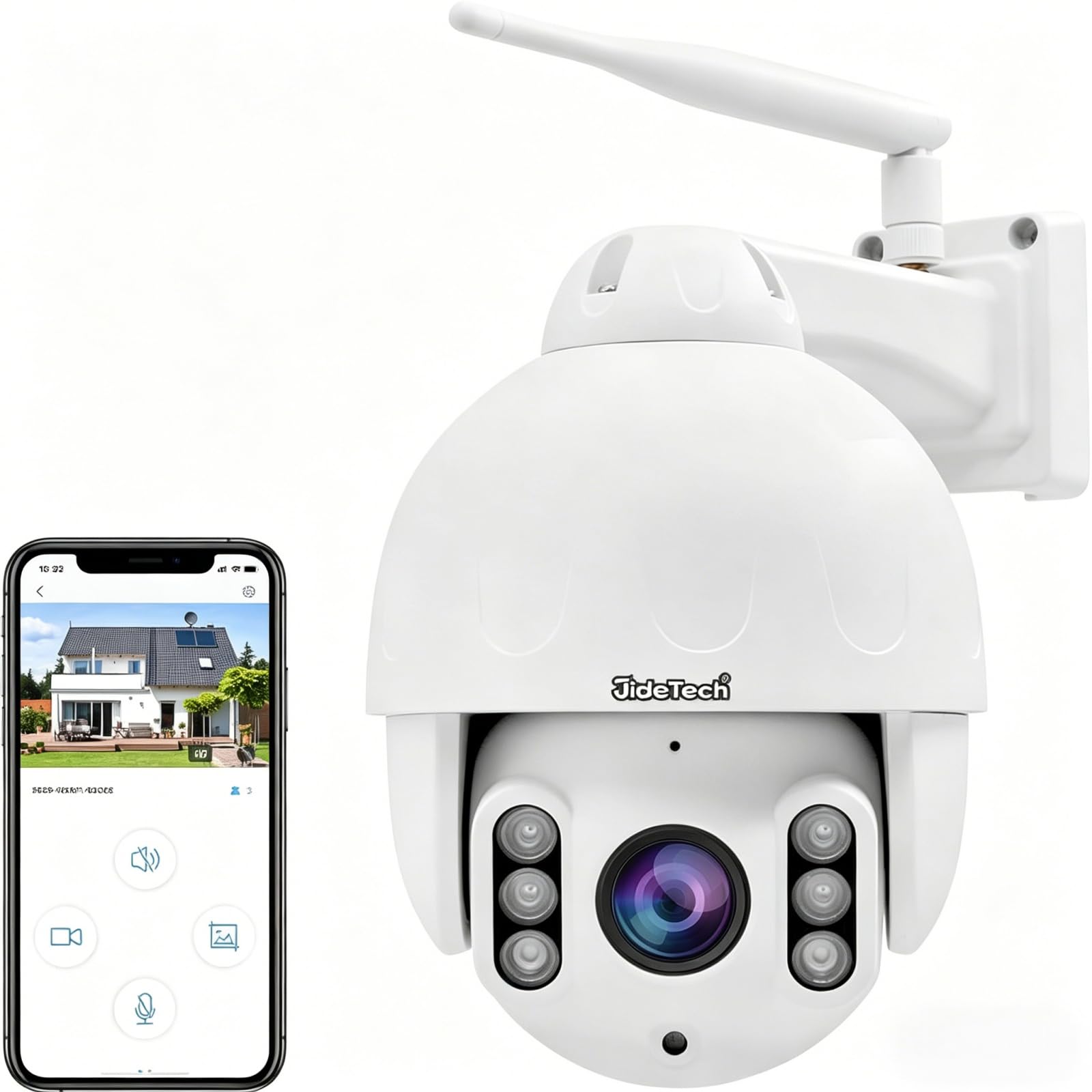 JideTech 5MP PTZ WiFi Camera Outdoor, 5X Optical Zoom IP Dome Camera, Auto Tracking Security Camera, 196ft IR Night Vision, Human/Motion Detection,