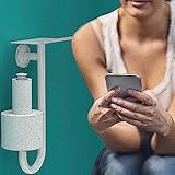 SAFETY+BEAUTY 3-in-1 Stainless Steel Double Toilet Paper Holder with Heavy Duty Grab Bar and Top Shelf for Wet Wipes, Napkins, Phone, Pad... (White, Right-Hand) - Image 5