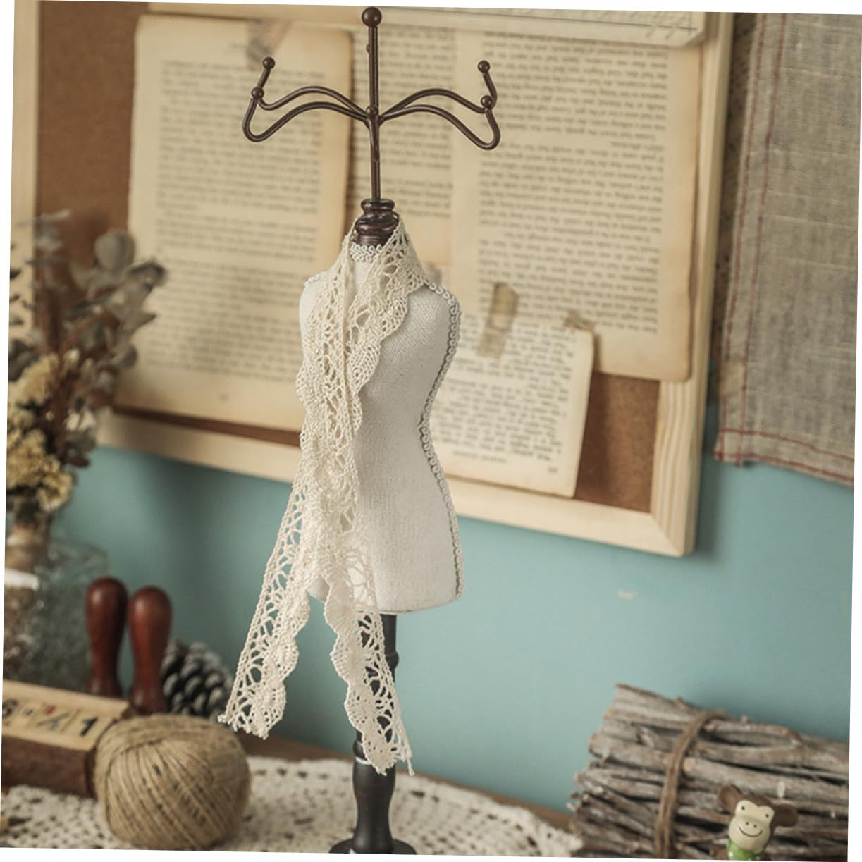 Espositore Porta Collane in Legno, Tavolo, Stile Retro