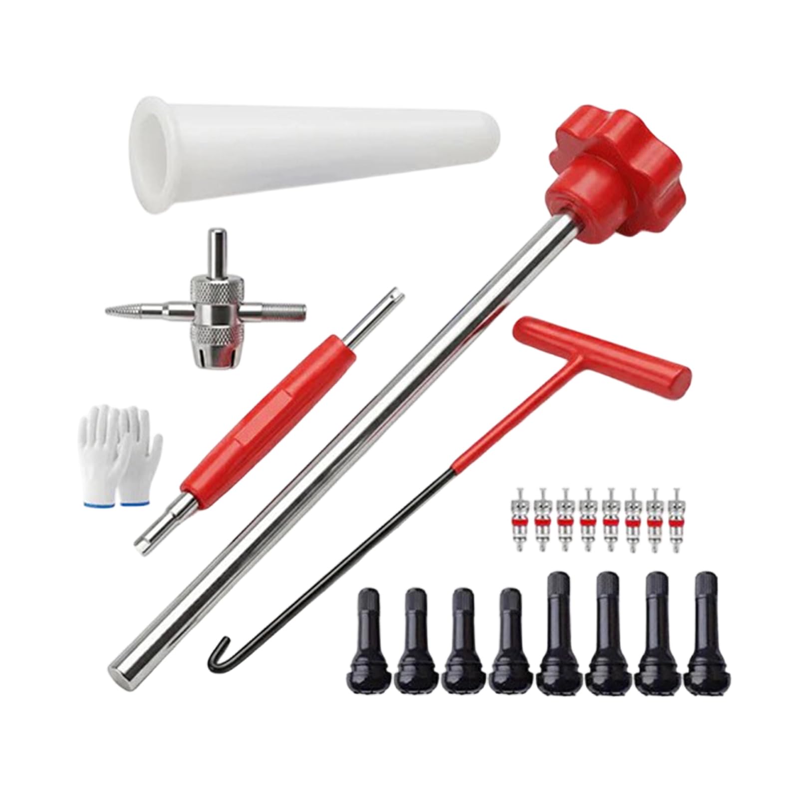 matumou 23Pcs Tire Valve Stem Tool Set, Quick Change Valve Installer Kit with TR413/TR414 Valve Stems, 4-Way Valve Core Stem Removal Tool