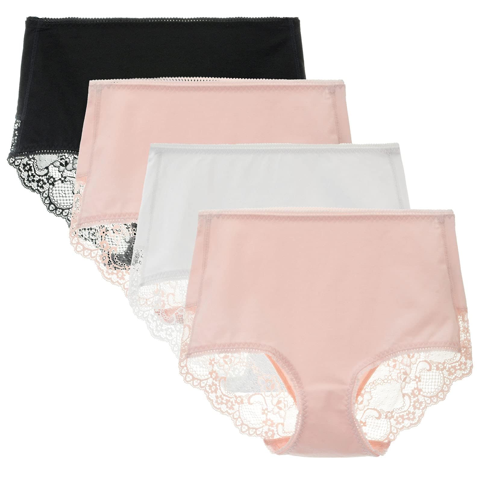 Women's 3 or 4 Pack Comfort Cotton Lace Coverage Full Rise Briefs Underwear X-Large Black/Pink2/White