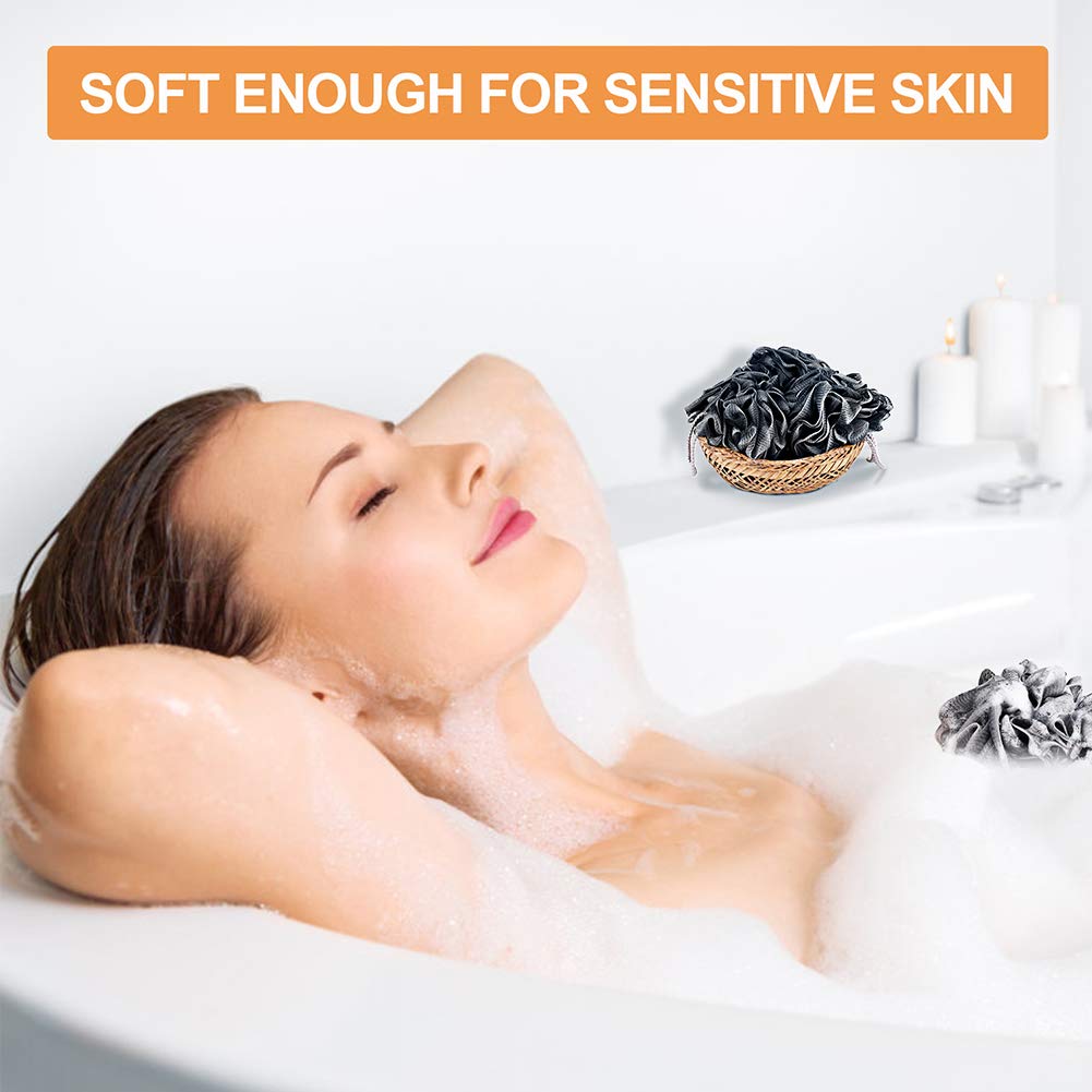 Esponja de baño de loofah, Novosun suave juego de esponja de ducha extra grande para hombres y mujeres, exfoliante, limpia, calma la piel, paquete de 4, XL 75 g