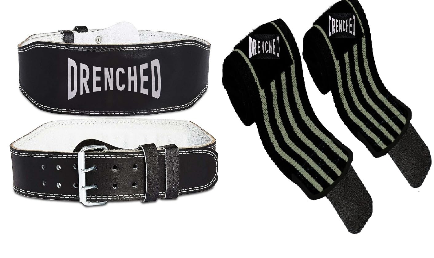 Buy DRENCHED Weight Lifting Leather Belt & Wrist Wrap Combo for Men