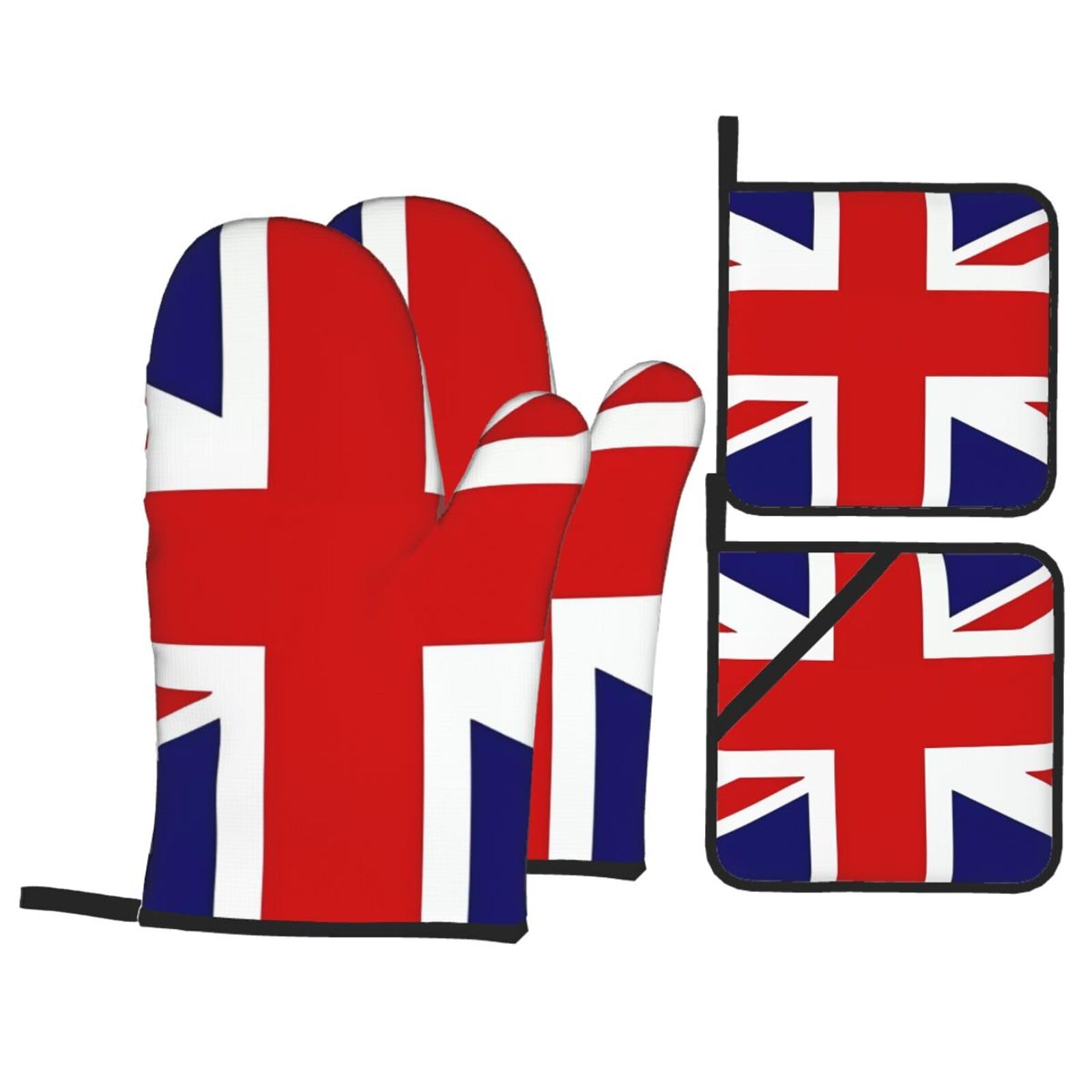 Qazwzml Black Uk Flag A 4-Piece Oven Mitt And Potholder Set Perfect For Oven Cooking Baking And Grilling