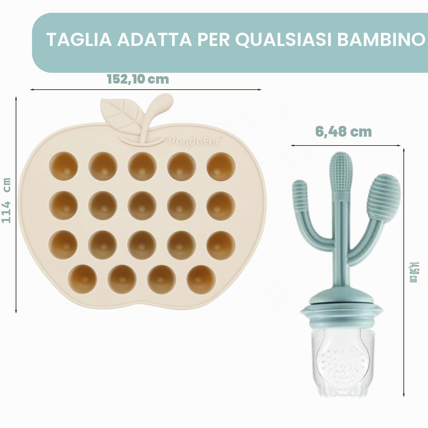 PandaEar Set di 2 Vaschette Congelatore per Alimenti per Bambini & Set di 3 Chupetti Alimentatori di Frutta per Bambini, Vassoio per Dentizione con Alimenti Fruttati per Bambini