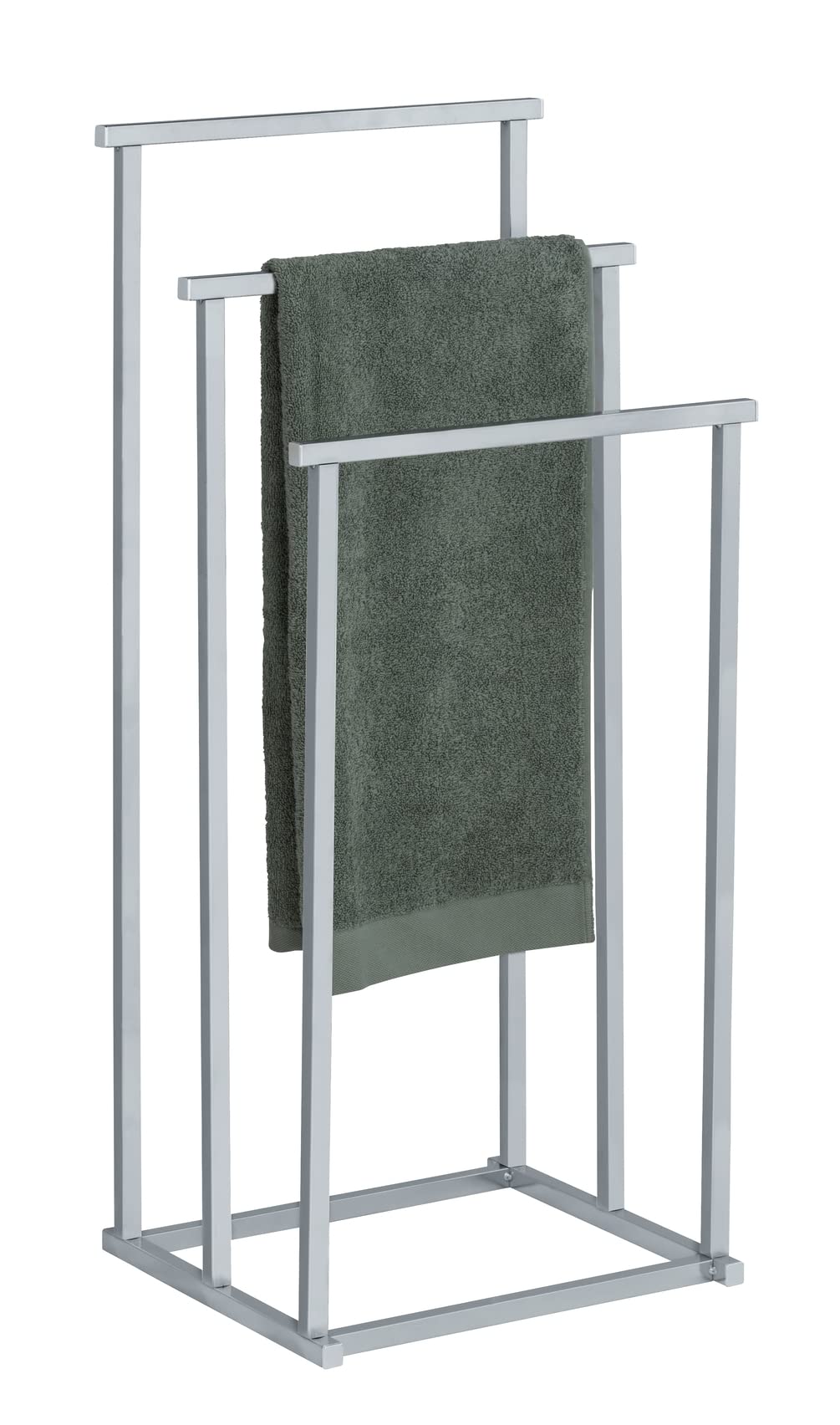 WENKO Handtuchbutler Quadro mit 3 Stangen - Kleiderbutler, stufenförmig, Vierkantrohr, Edelstahl rostfrei, 38 x 84.5 x 32.5 cm, Glänzend