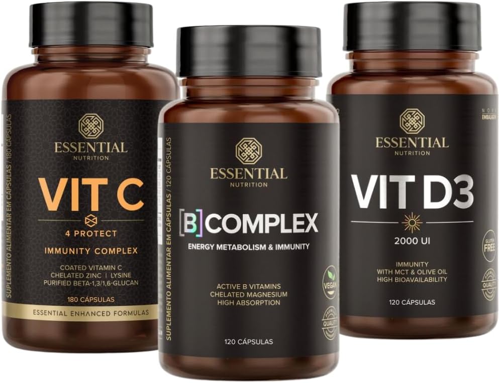 Kit Vitaminas Essenciais Vit C + Vit D + B Complex Essential